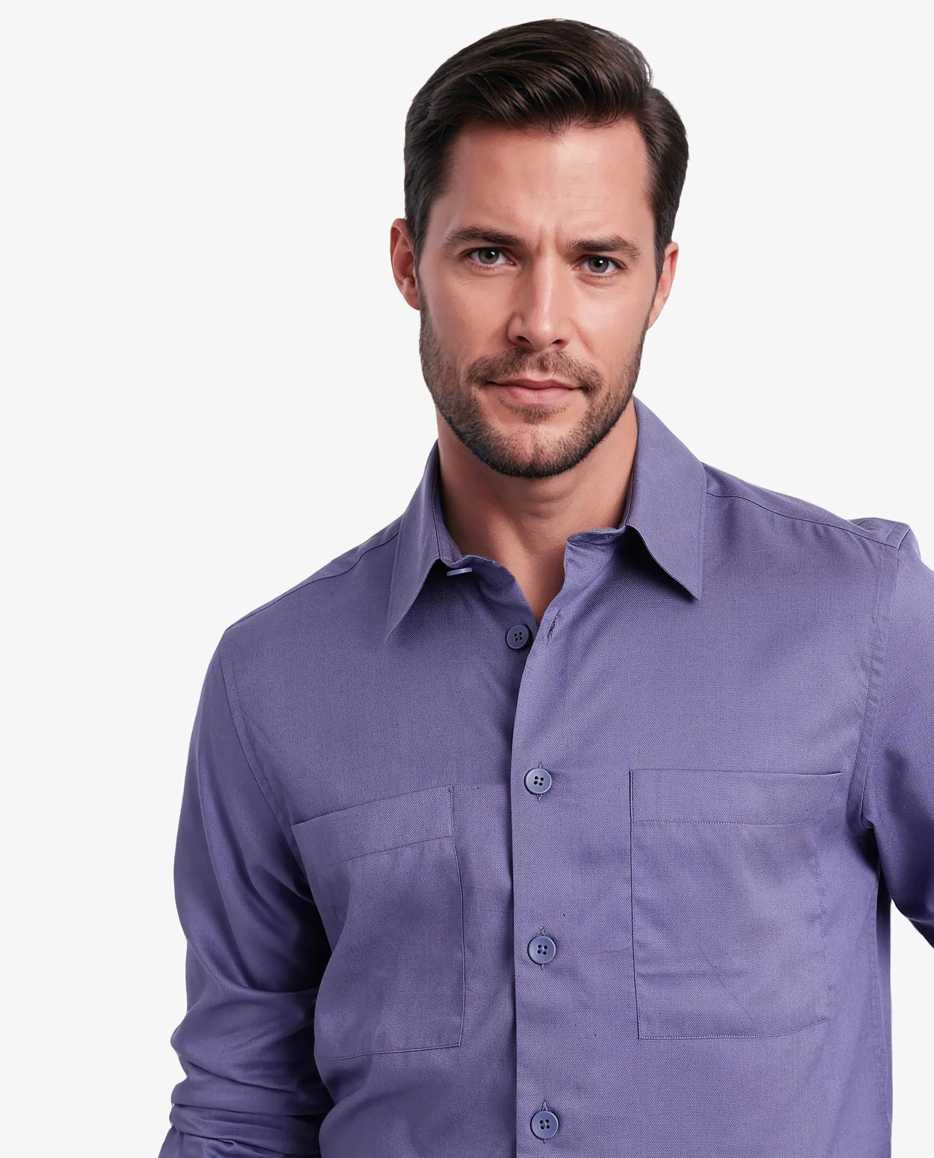 Rare Rabbit Men Esso Dusky Blue Full Sleeve Button Closure Boxy Fit Plain Twill Shirt