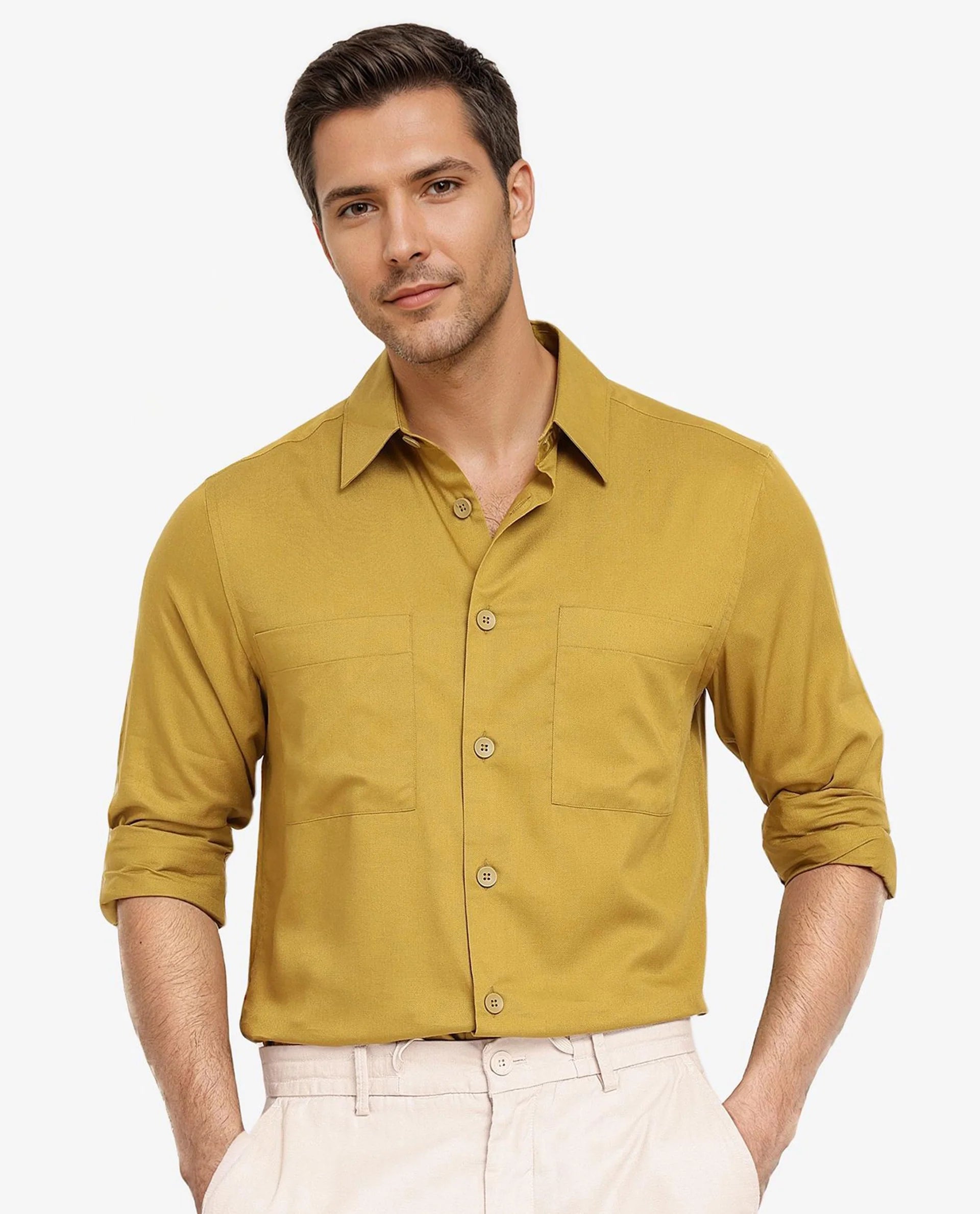 Rare Rabbit Men Esso Flouroscent Green Full Sleeve Button Closure Boxy Fit Plain Twill Shirt