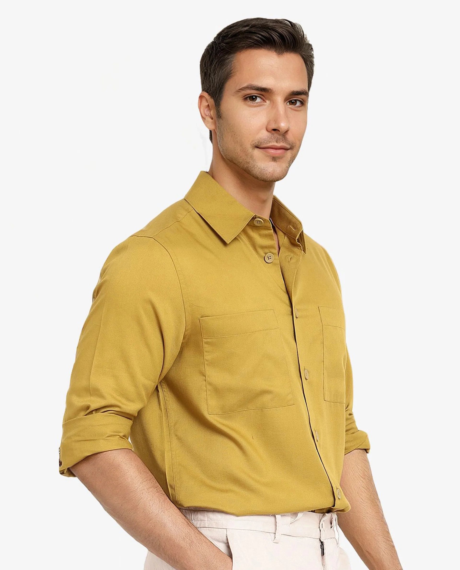 Rare Rabbit Men Esso Flouroscent Green Full Sleeve Button Closure Boxy Fit Plain Twill Shirt