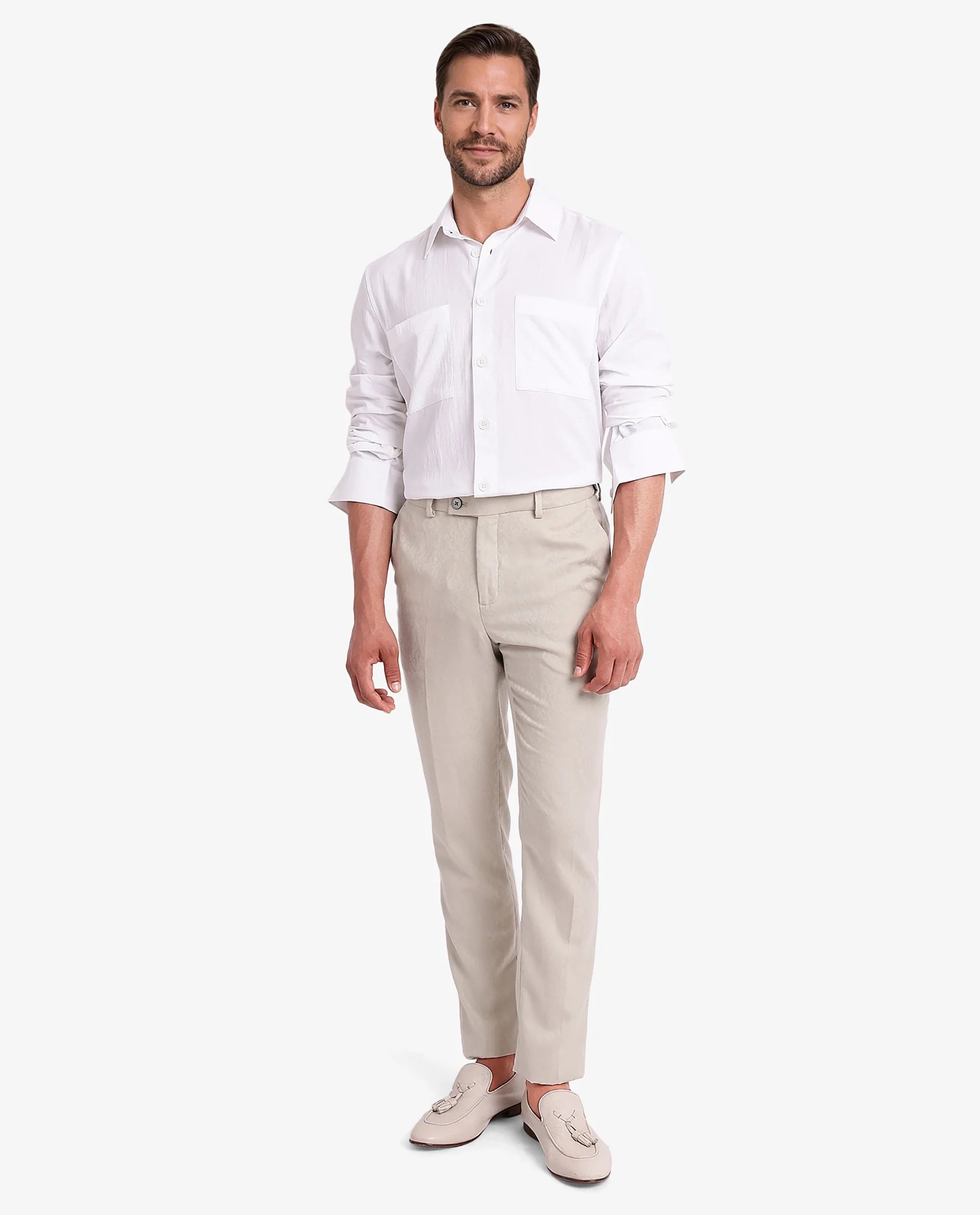 Rare Rabbit Men Esso White Full Sleeve Button Closure Boxy Fit Plain Twill Shirt