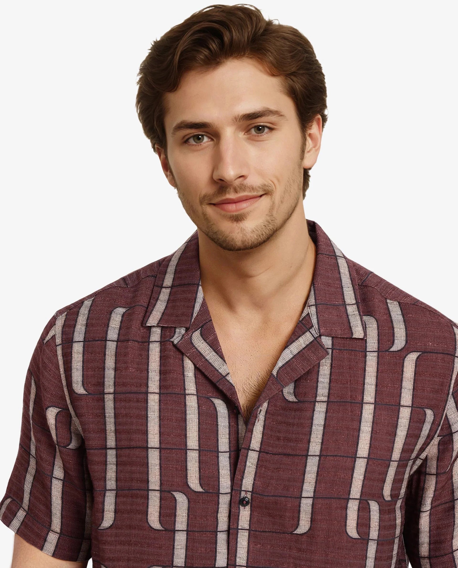 Rare Rabbit Men Fad Brown Short Sleeve Cuban Collar Boxy Fit Abstract Print Shirt