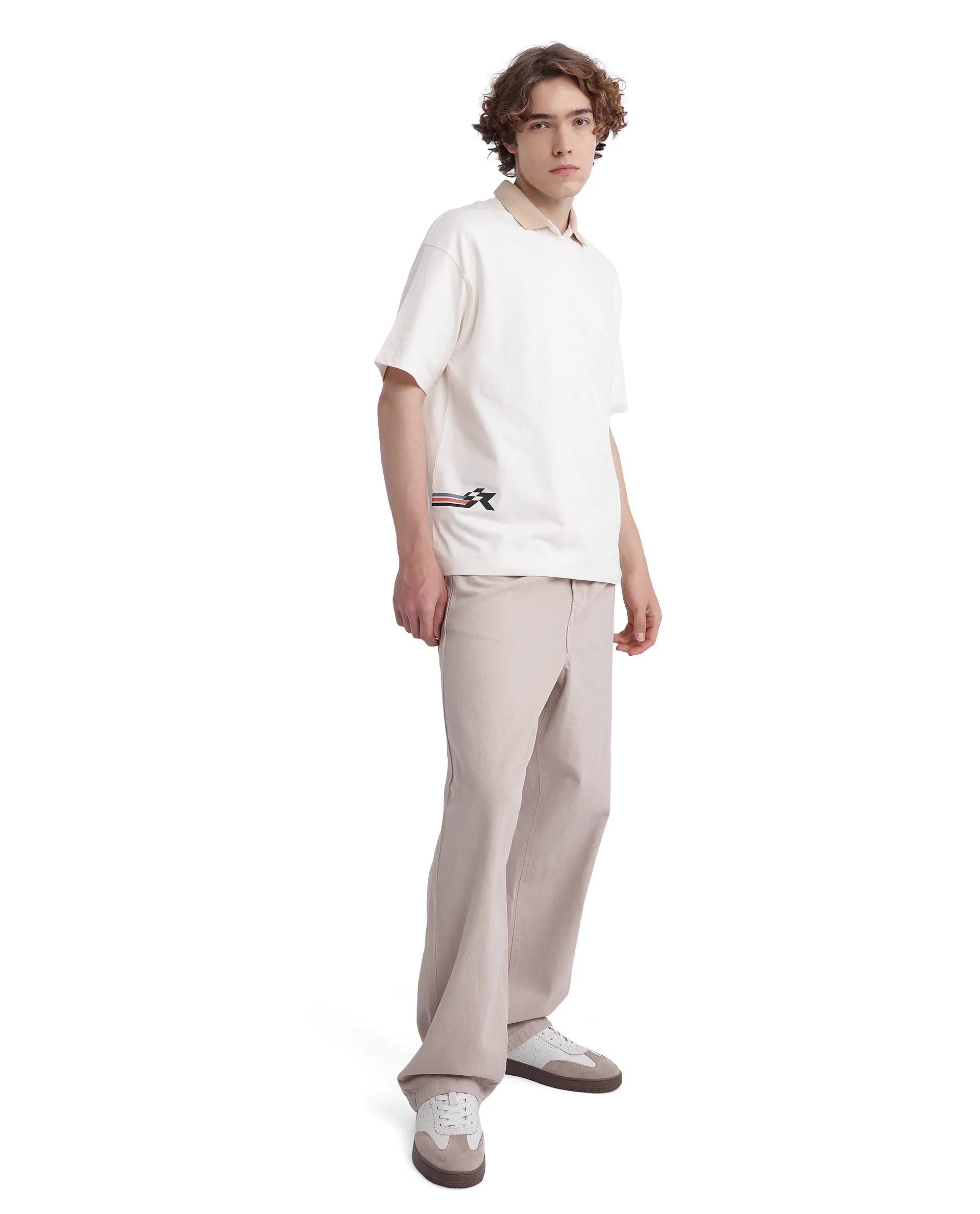 Rare Rabbit Men Fast Off White Cotton Fabric Short Sleeve Crew Neck Oversized Fit Hd Print T-Shirt