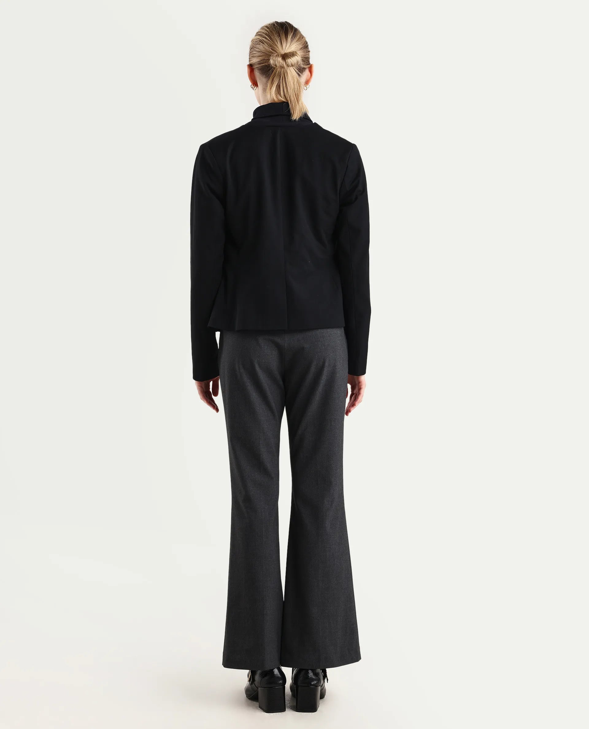 Rareism Women's Flare Grey Polyester Blend Bootcut Ankle Length Plain Travel Trouser