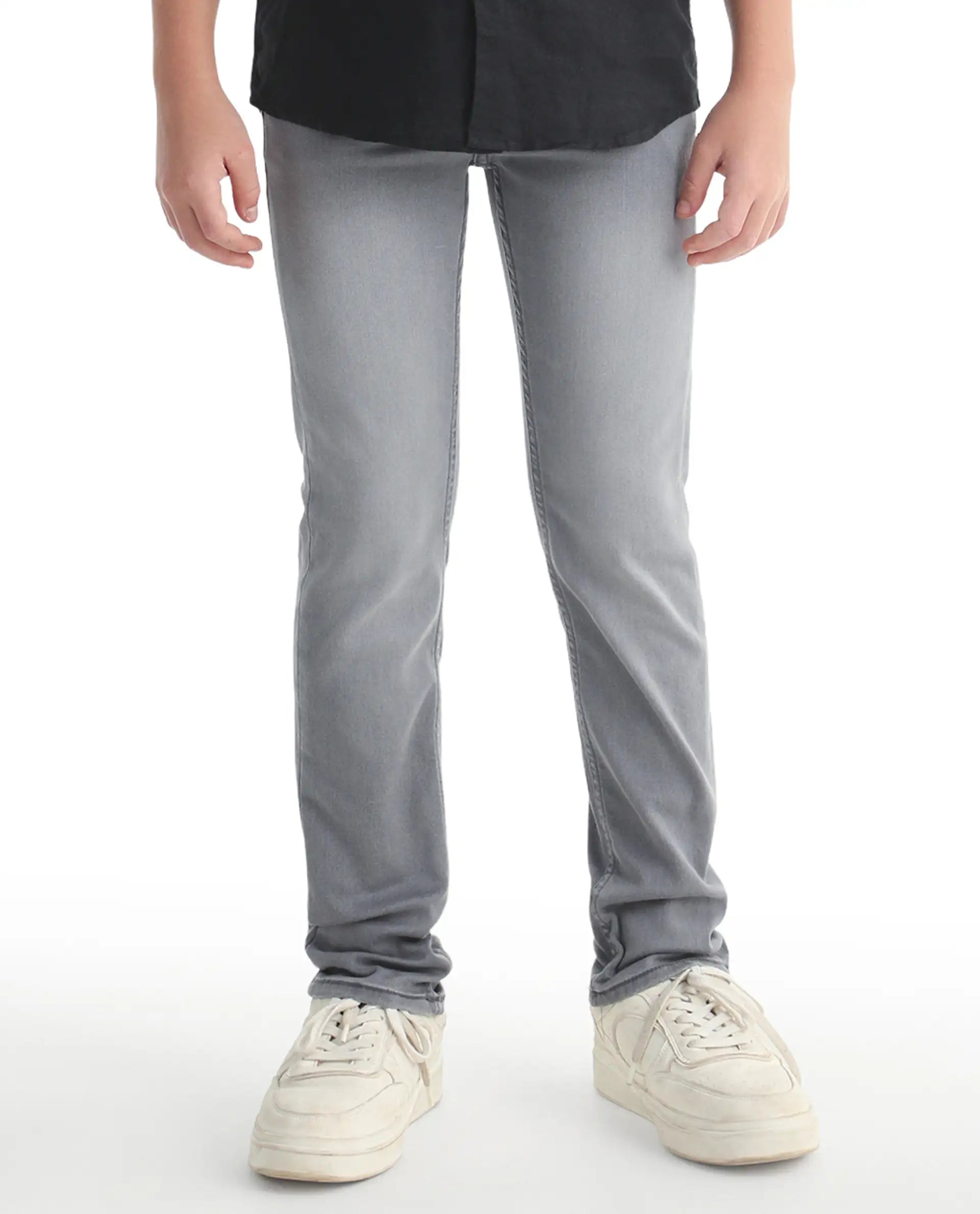 Rare Ones Kids Flint Light Grey Cotton Blend Fabric Zipper Closure Regular Fit Jeans