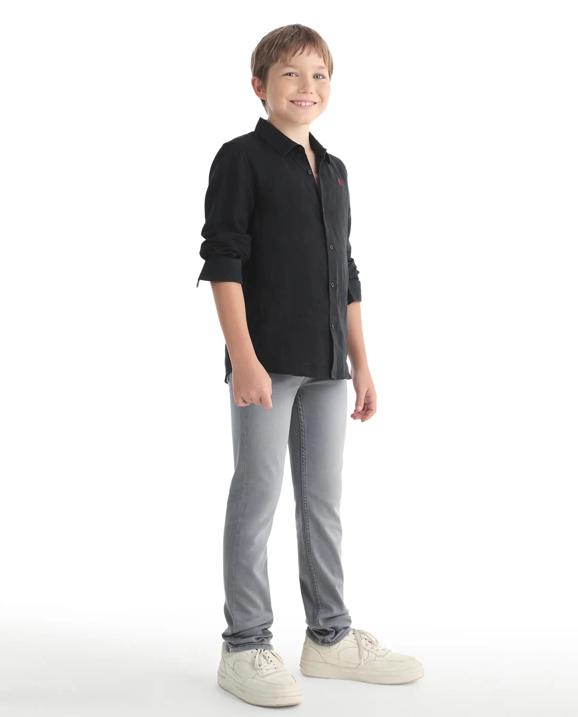 Rare Ones Kids Flint Light Grey Cotton Blend Fabric Zipper Closure Regular Fit Jeans