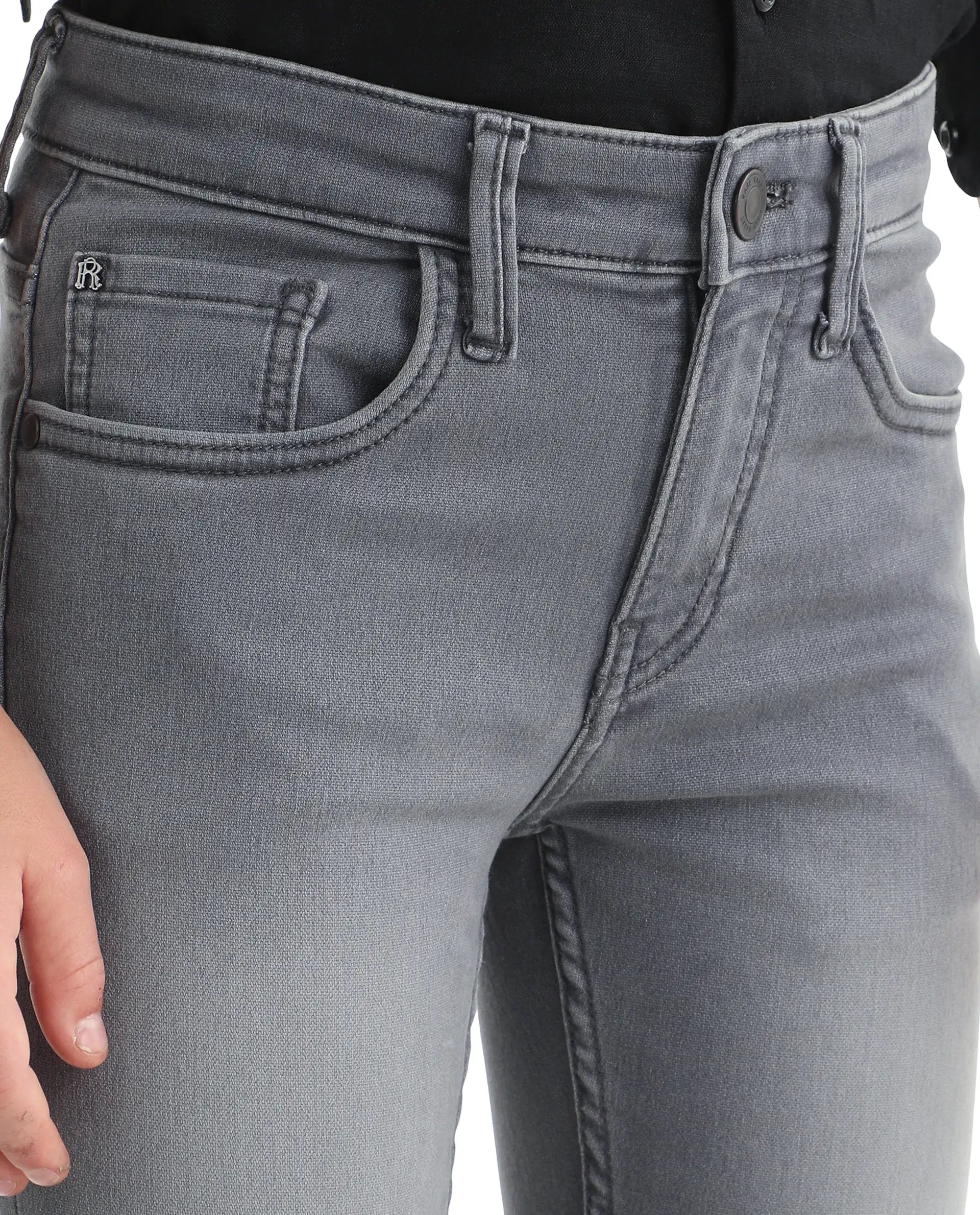 Rare Ones Kids Flint Light Grey Cotton Blend Fabric Zipper Closure Regular Fit Jeans