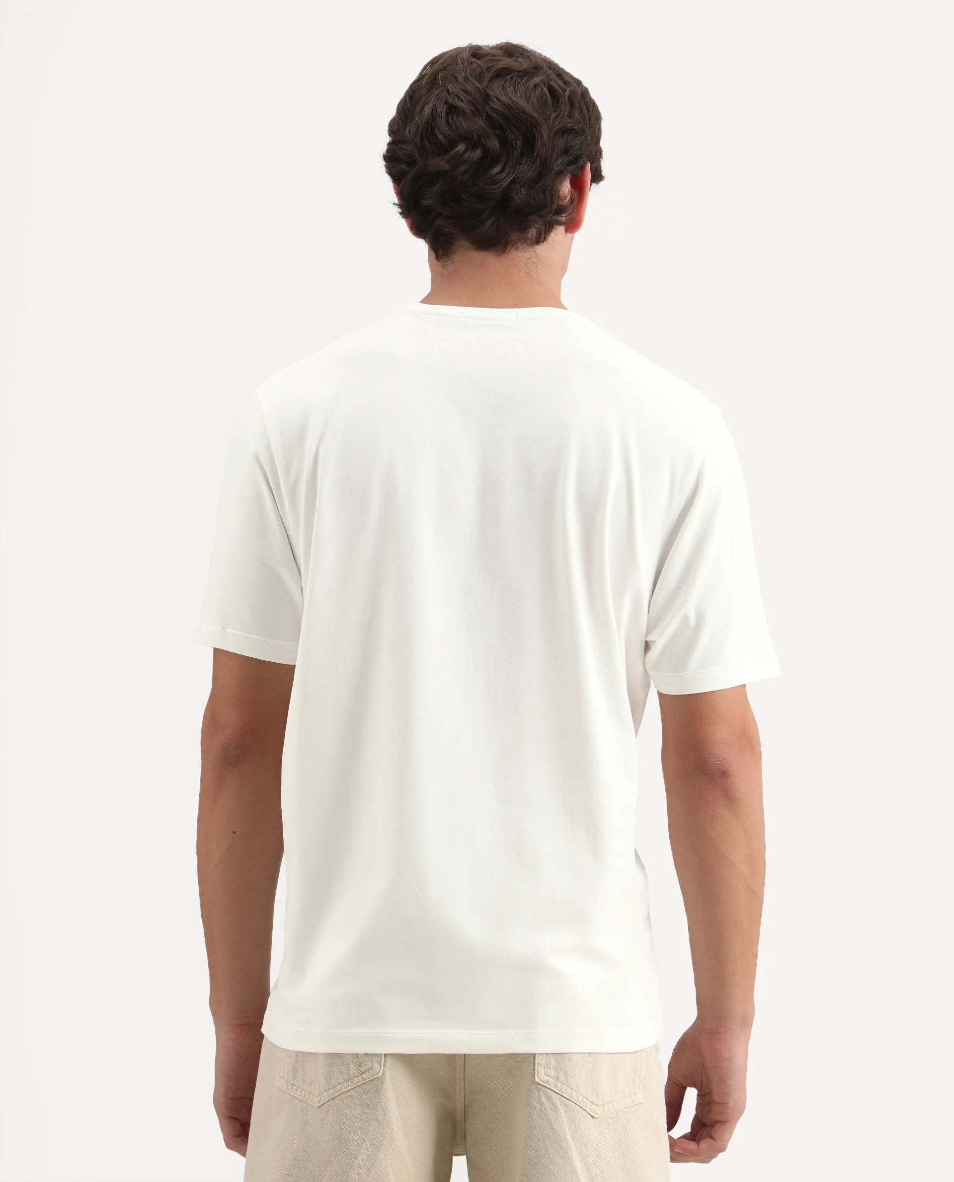 Rare Rabbit Men's Florem Off White Cotton Blend Regular Fit Half Sleeves Graphic PrintT-Shirt