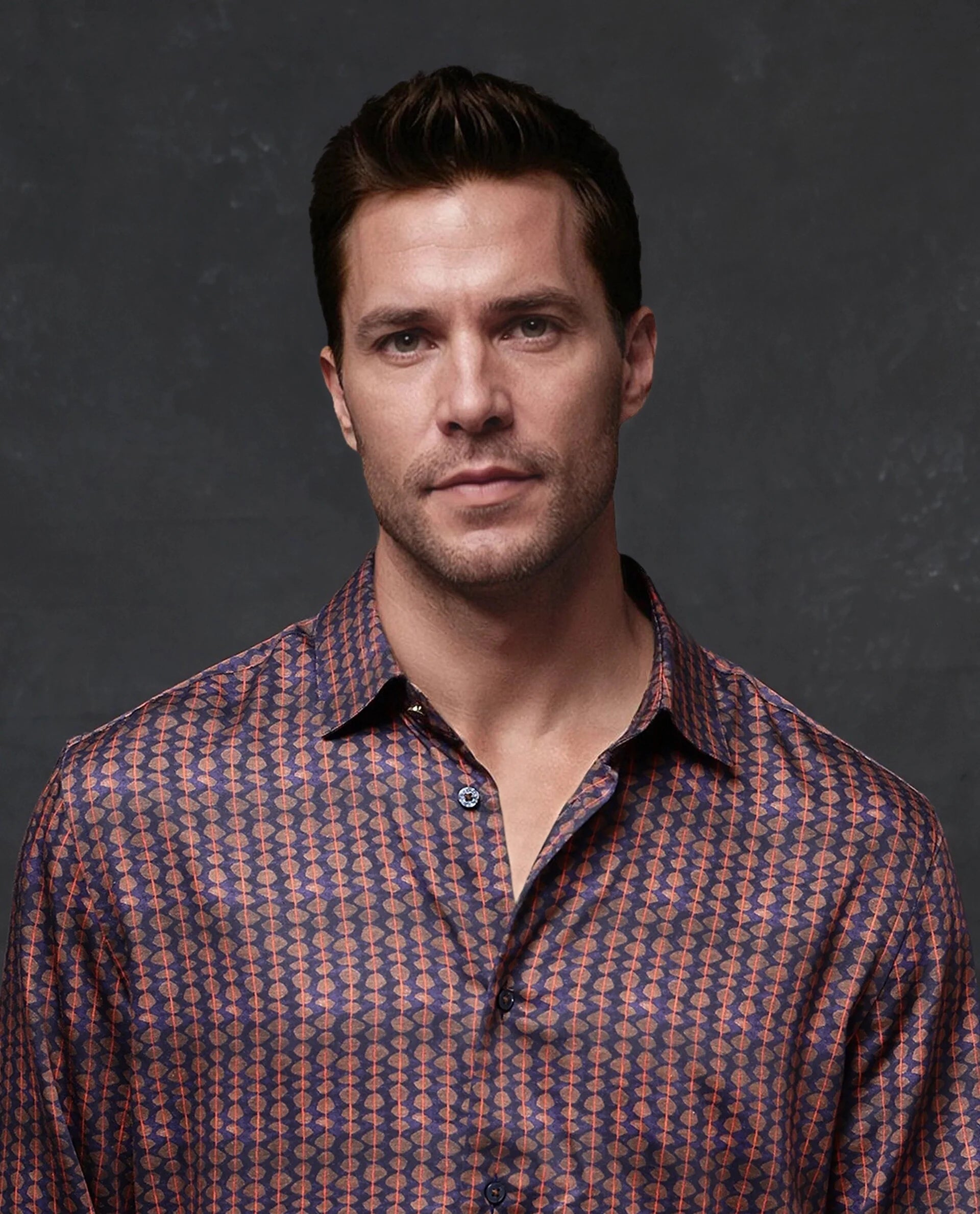 Rare Rabbit Men Flux Dark Purple Full Sleeve Button Closure Regular Fit Geometric Print Shirt