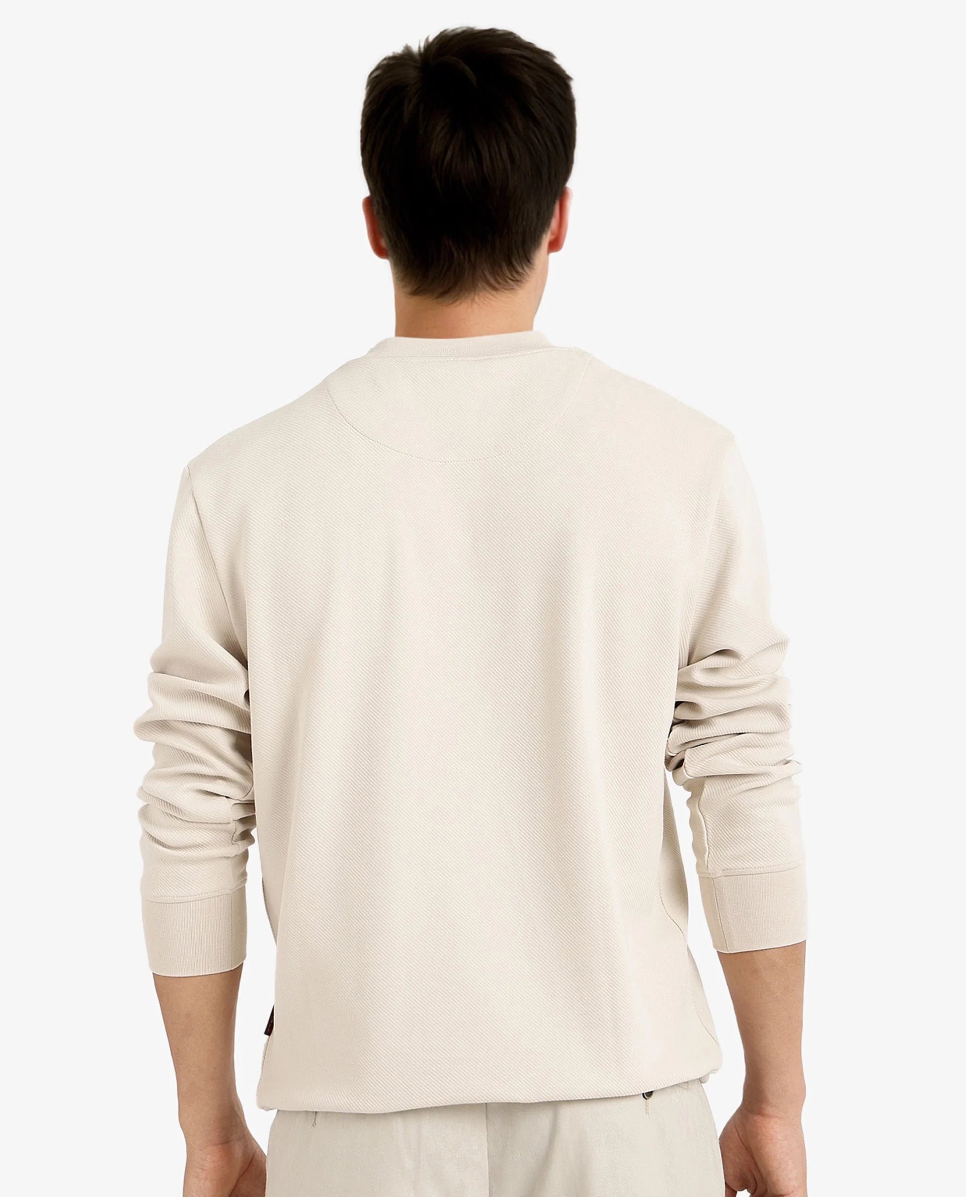 Rare Rabbit Men Foy Off White Cotton Fabric Full Sleeve Crew Neck Regular Fit Cavalry Twill Plain Sweatshirt