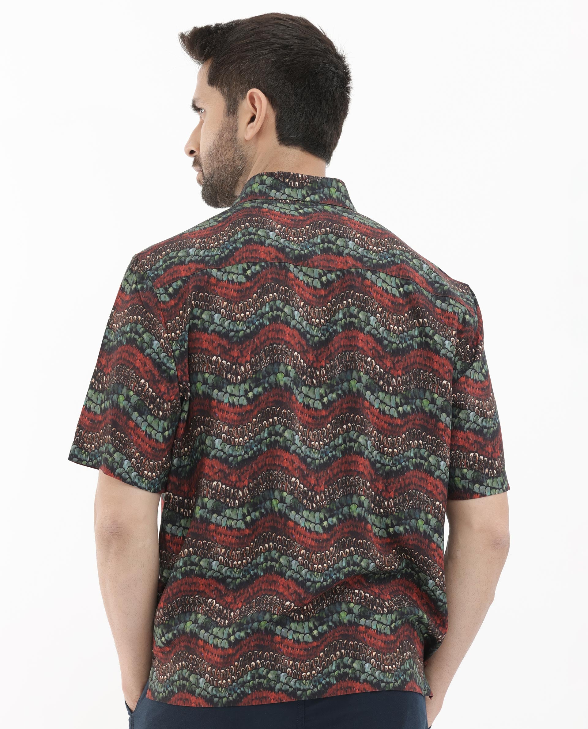 Rare Rabbit Men's Fraks Brown Viscose Fabric Half Sleeves Boxy Fit Tropical Print Shirt