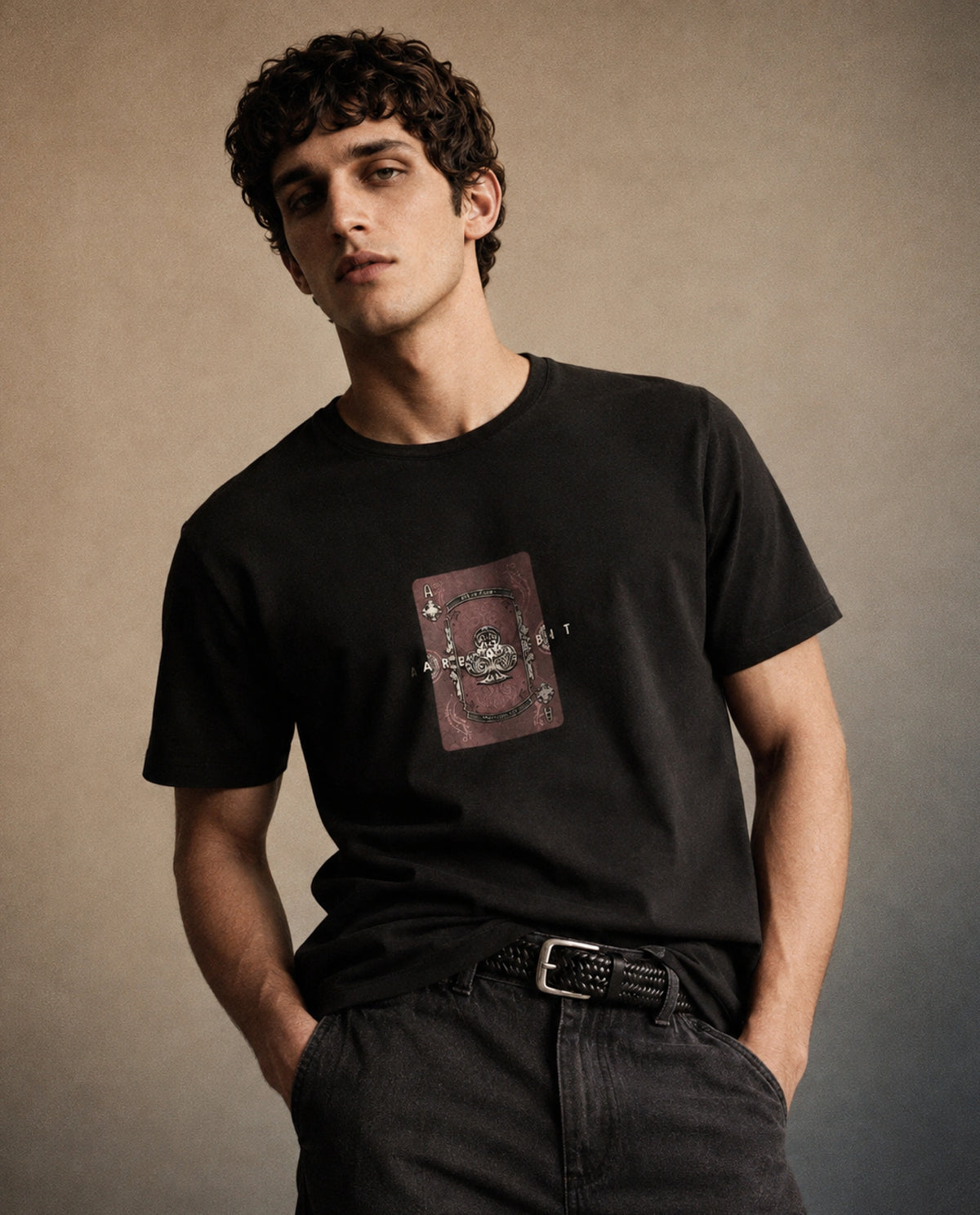 Rare Rabbit Men's Froch Black Cotton Blend Crew Neck Regular Graphic Print T-Shirt