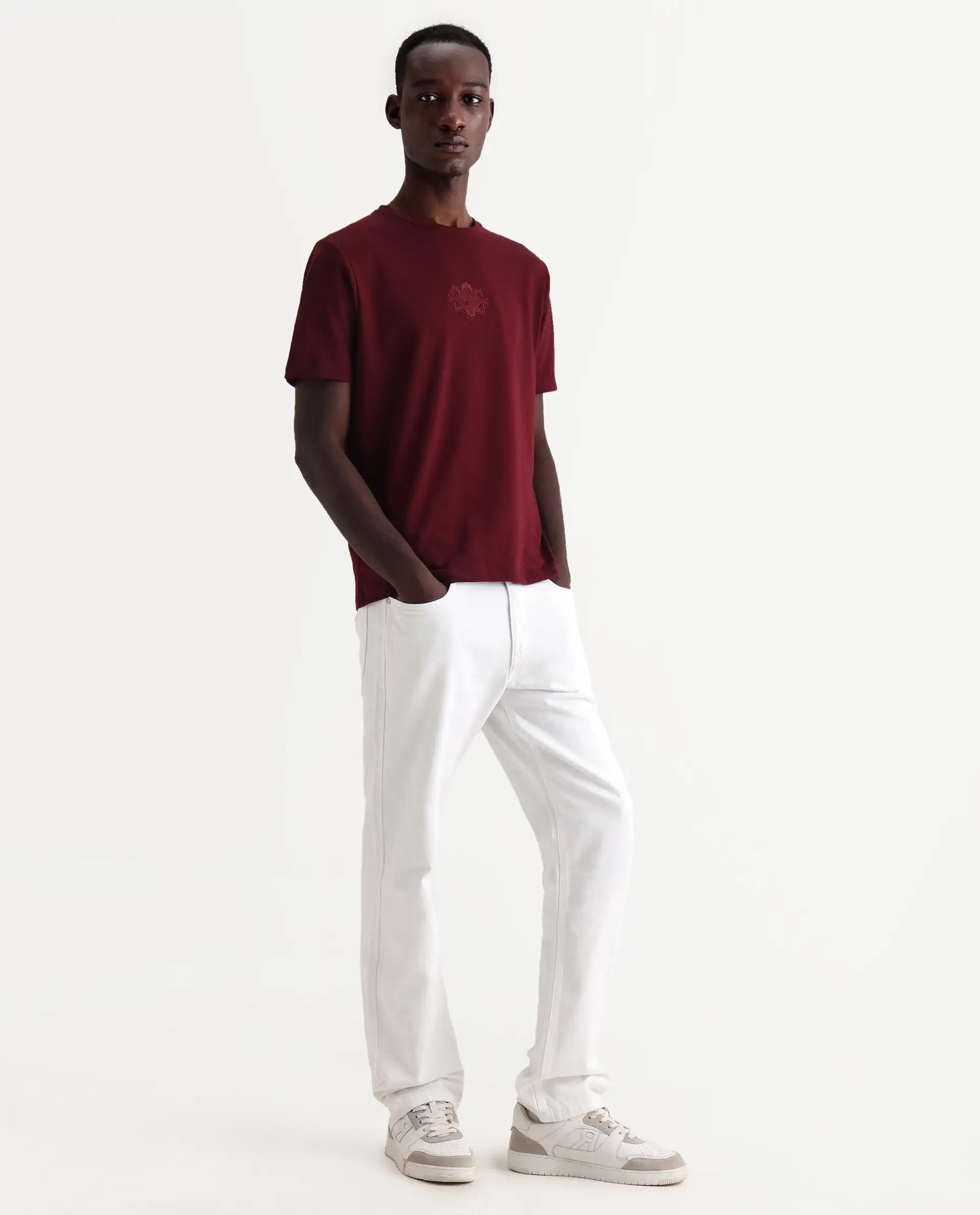 Rare Rabbit Men's Frost White Cotton Plain Morris Regular Fit Jeans
