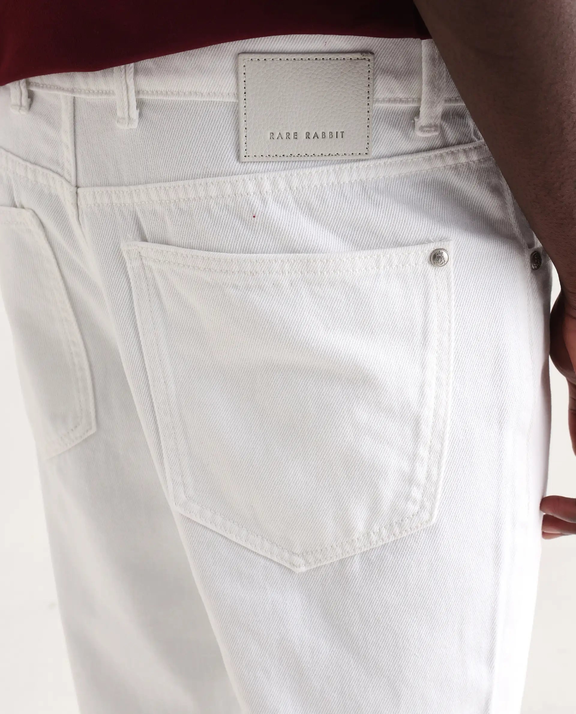 Rare Rabbit Men's Frost White Cotton Plain Morris Regular Fit Jeans