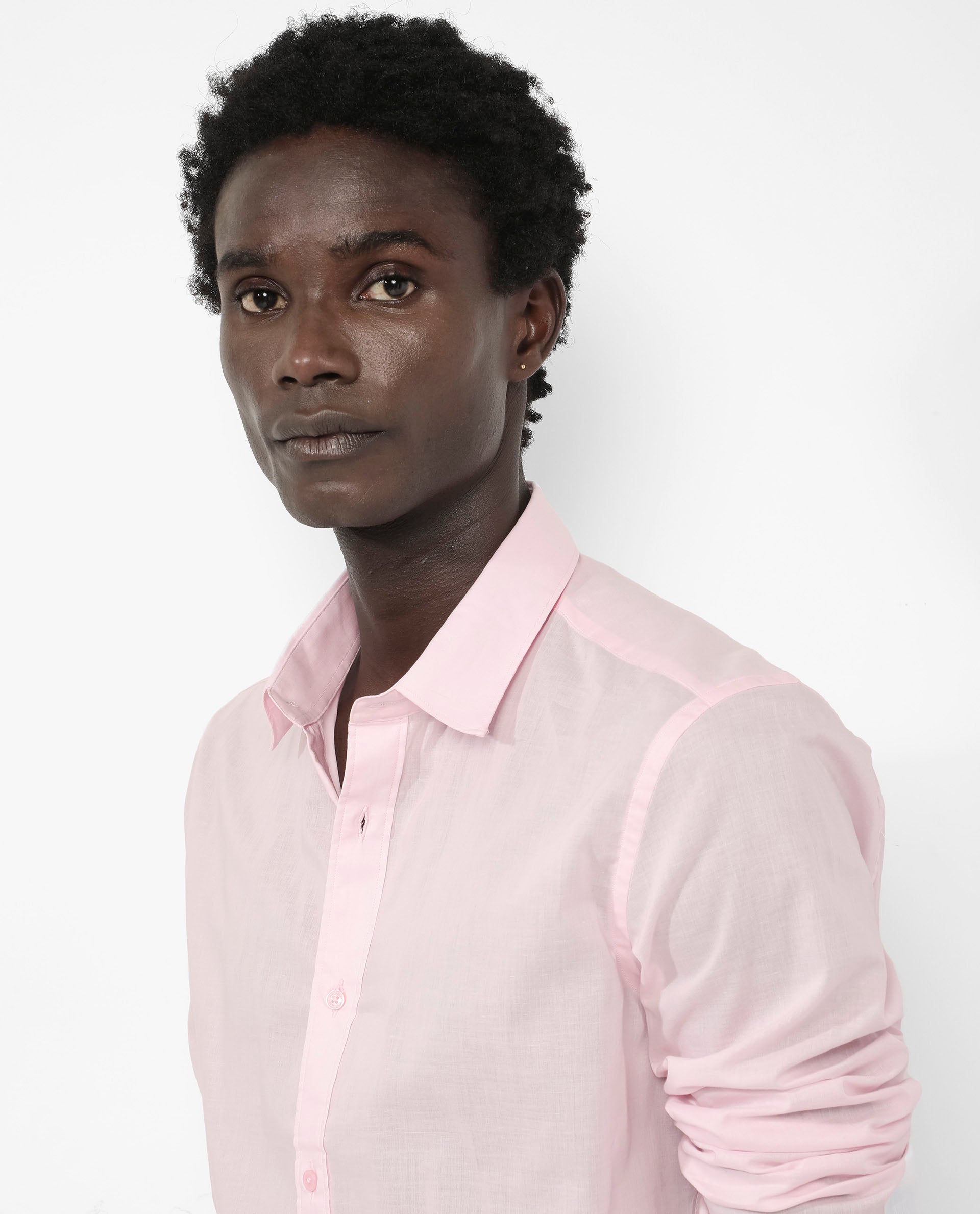 Rare Rabbit Men's Fullsleen Pastel Pink Cotton Fabric Full Sleeves Collared Neck Regular Fit Solid Shirt