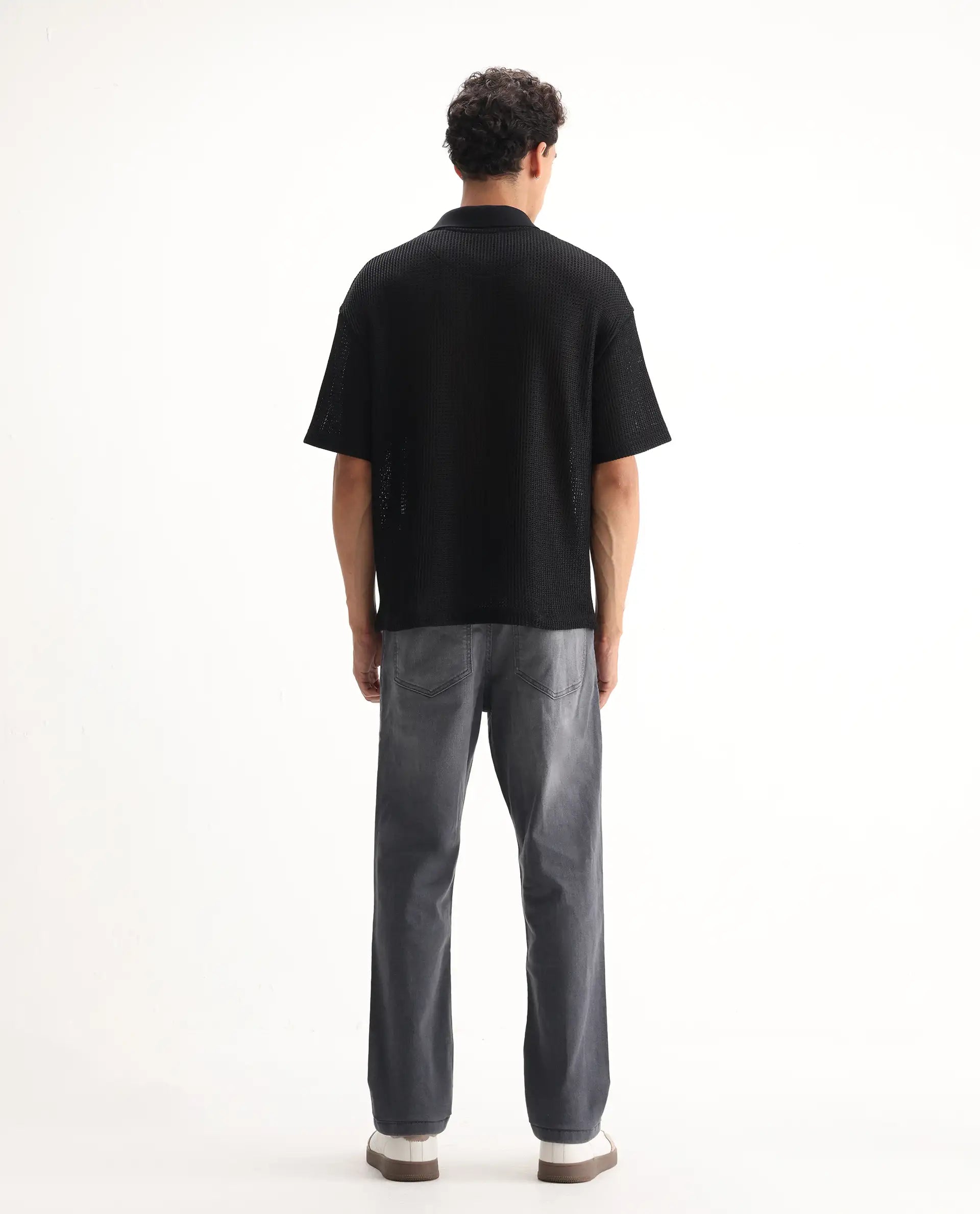 Rare Rabbit Men's Fyod Grey Cotton Plain Morris Regular Fit Jeans