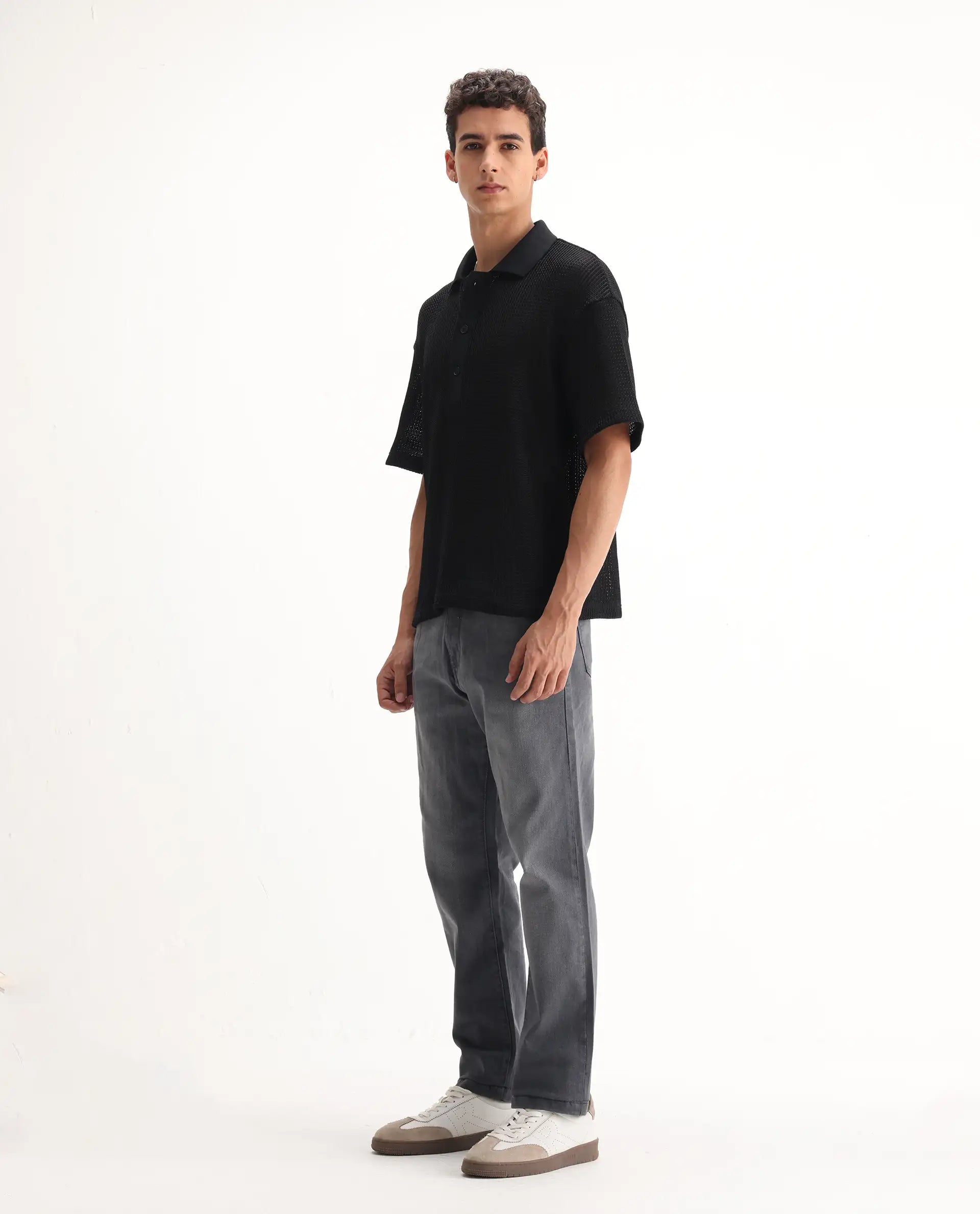 Rare Rabbit Men's Fyod Grey Cotton Plain Morris Regular Fit Jeans