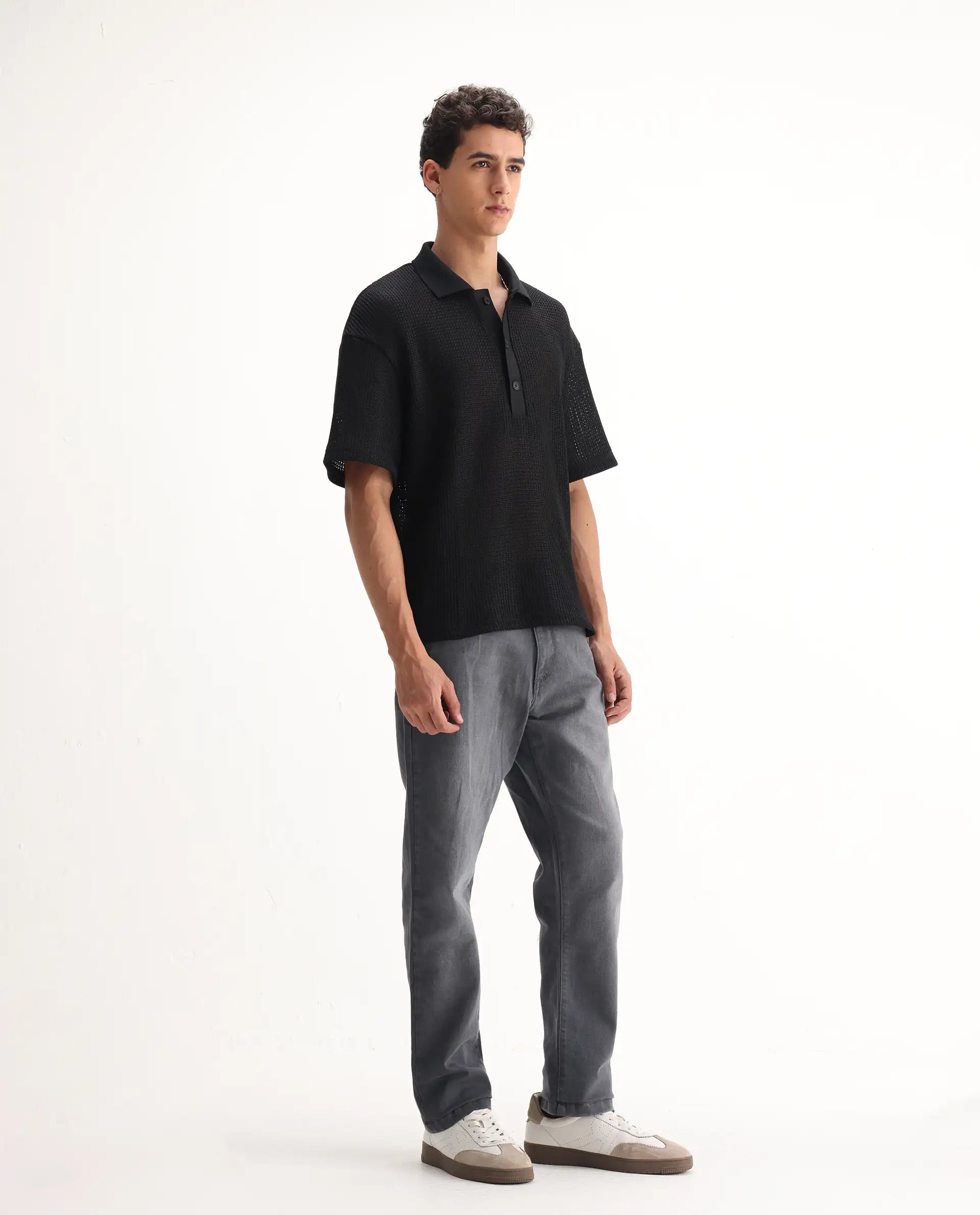 Rare Rabbit Men's Fyod Grey Cotton Plain Morris Regular Fit Jeans