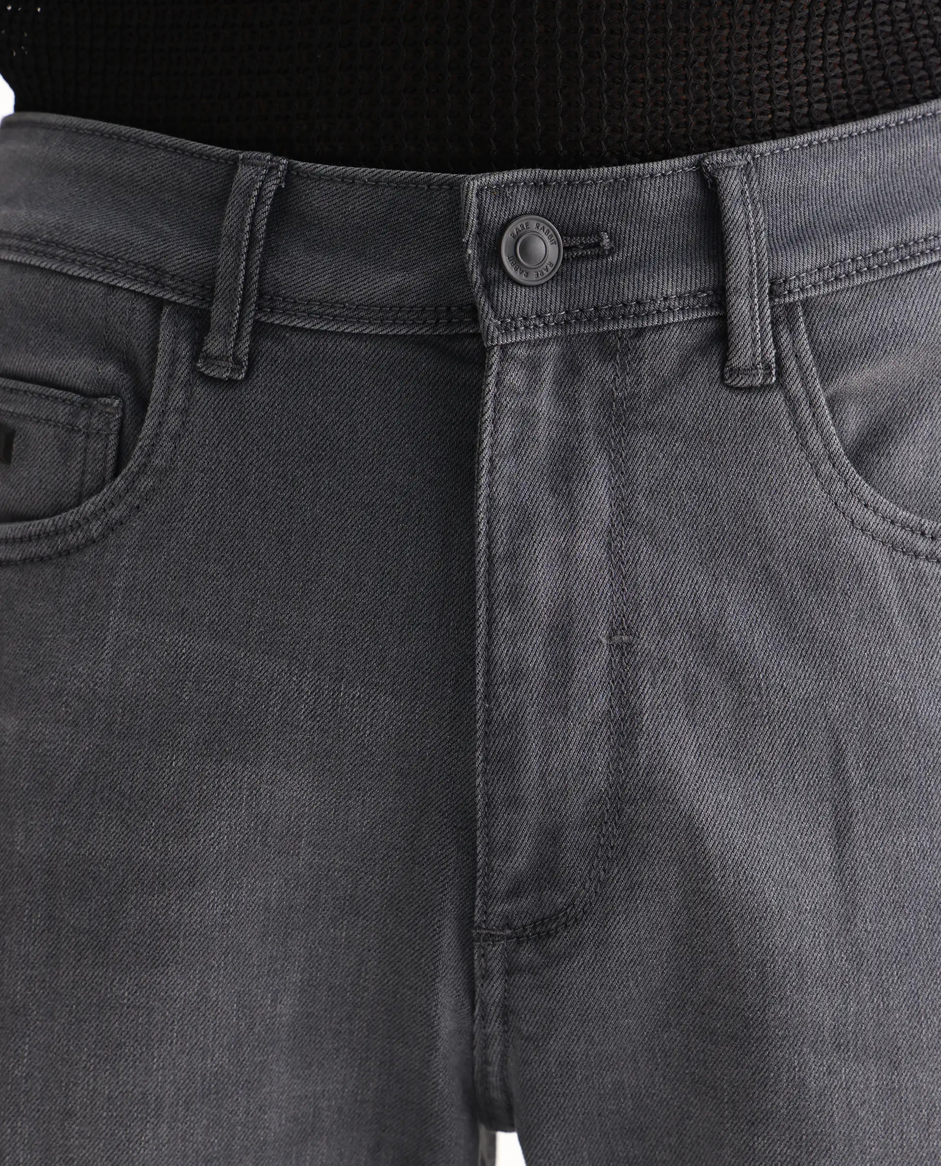 Rare Rabbit Men's Fyod Grey Cotton Plain Morris Regular Fit Jeans