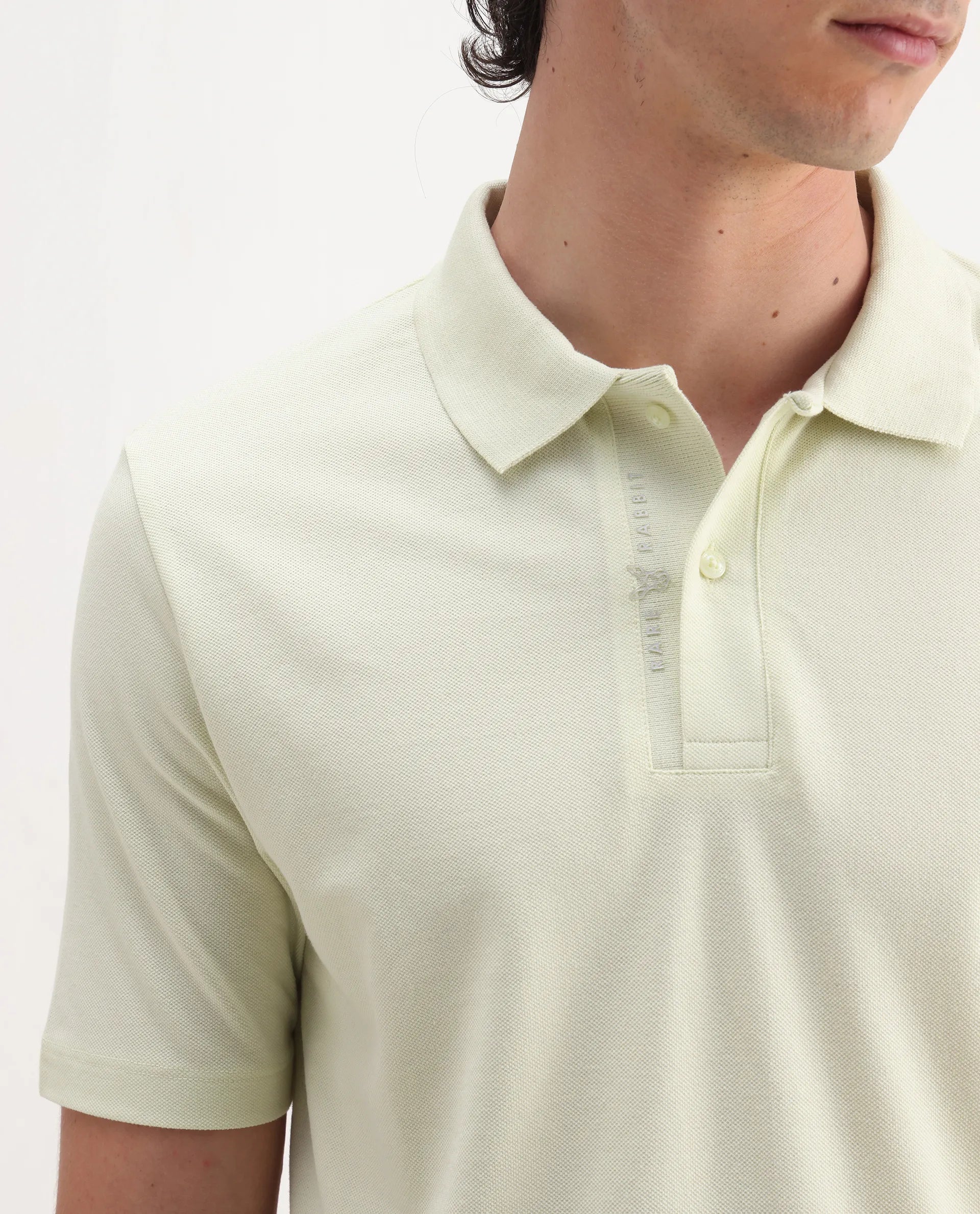 Rare Rabbit Men's Gamer Pastel Yellow Cotton Blend Plain Regular Fit Half Sleeve Polo