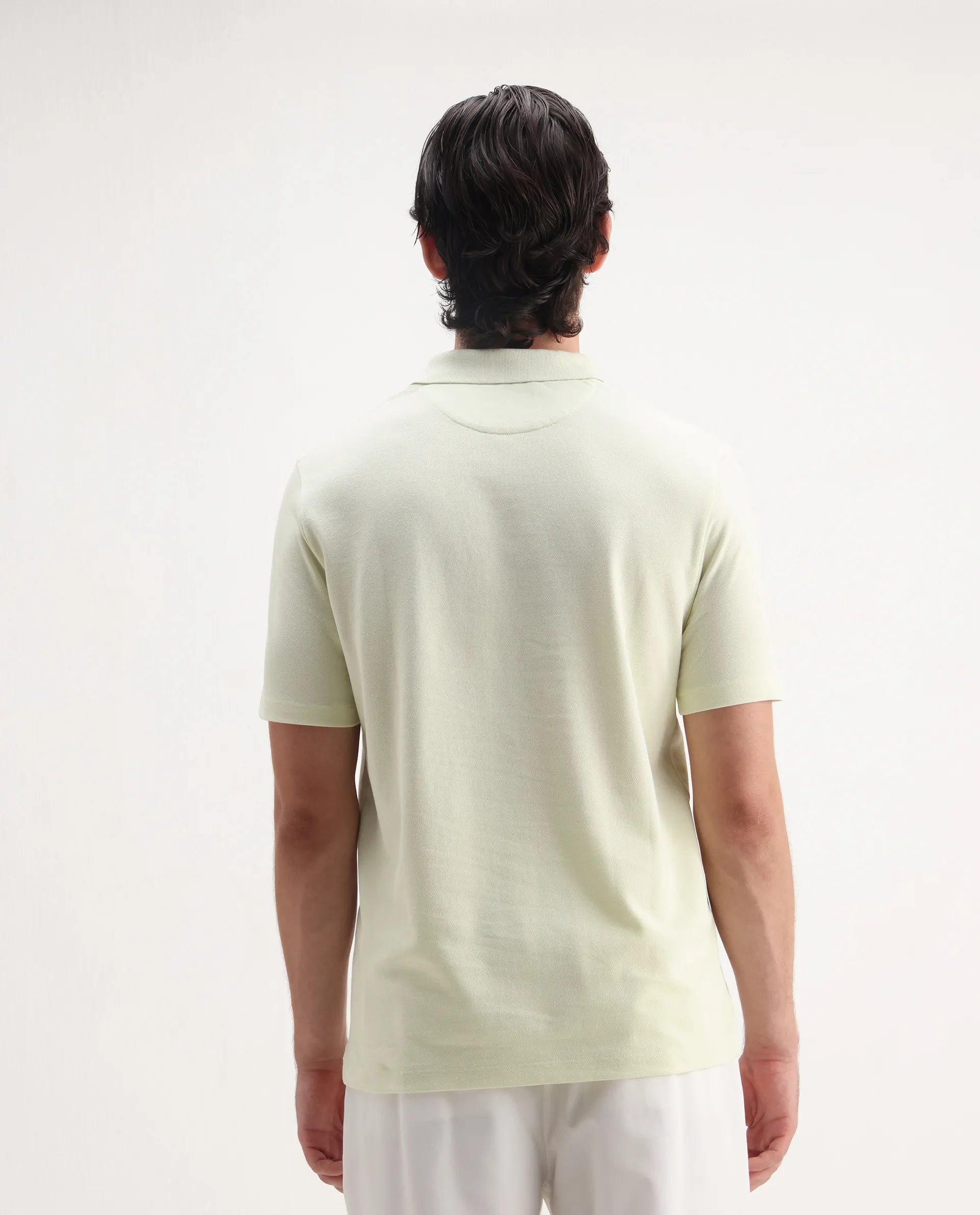 Rare Rabbit Men's Gamer Pastel Yellow Cotton Blend Plain Regular Fit Half Sleeve Polo