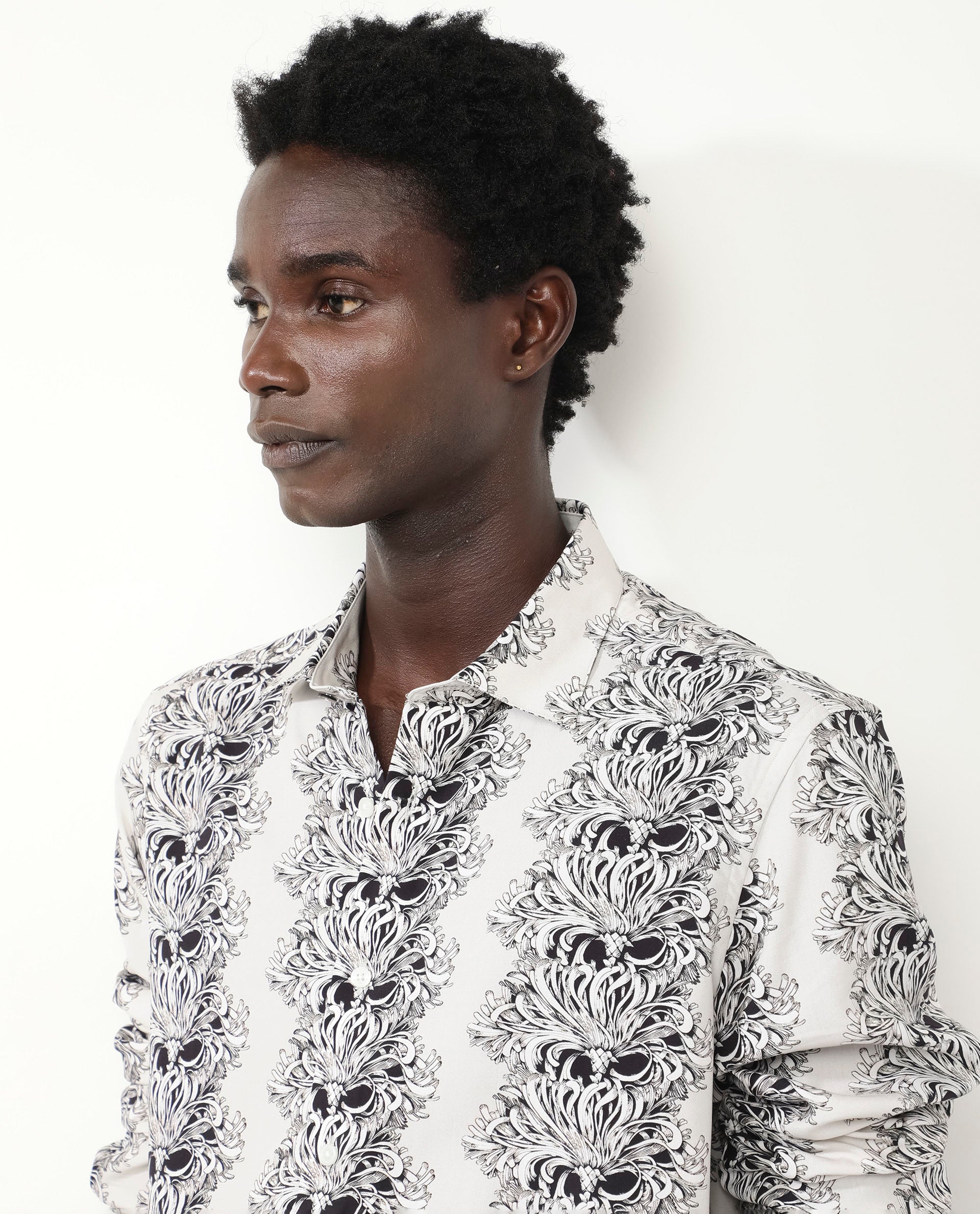 Rare Rabbit Men's Gasta LS Off White Viscose Fabric Full Sleeves Regular Fit Floral Geometric Print Shirt