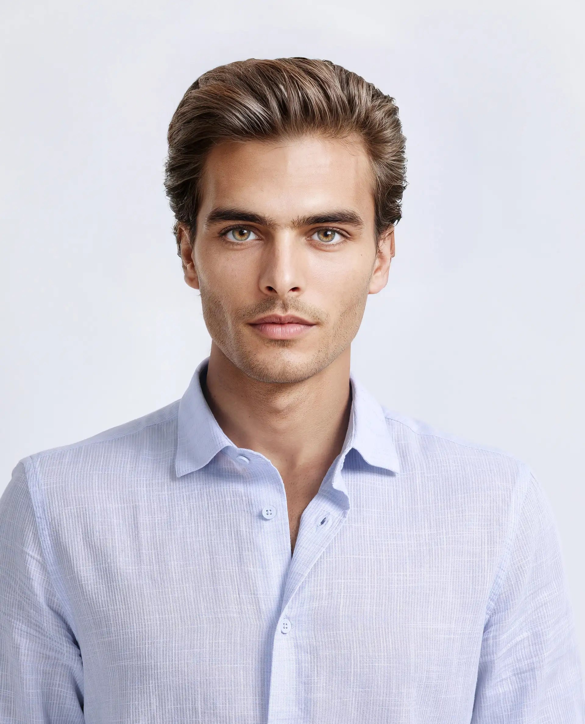 Rare Rabbit Men's Gico Pastel Blue Cotton Plain Regular Fit Full Sleeve Collared Shirt