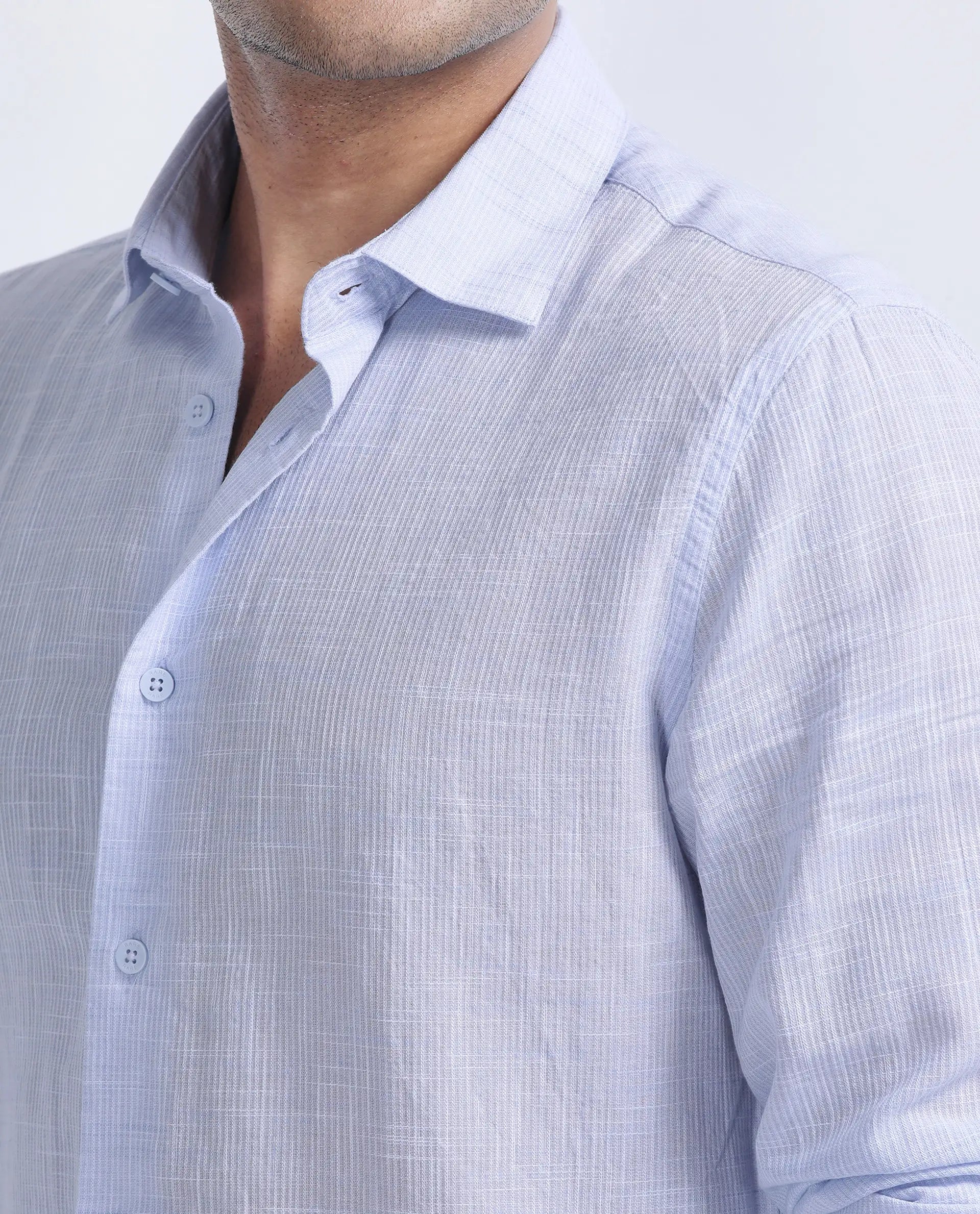 Rare Rabbit Men's Gico Pastel Blue Cotton Plain Regular Fit Full Sleeve Collared Shirt