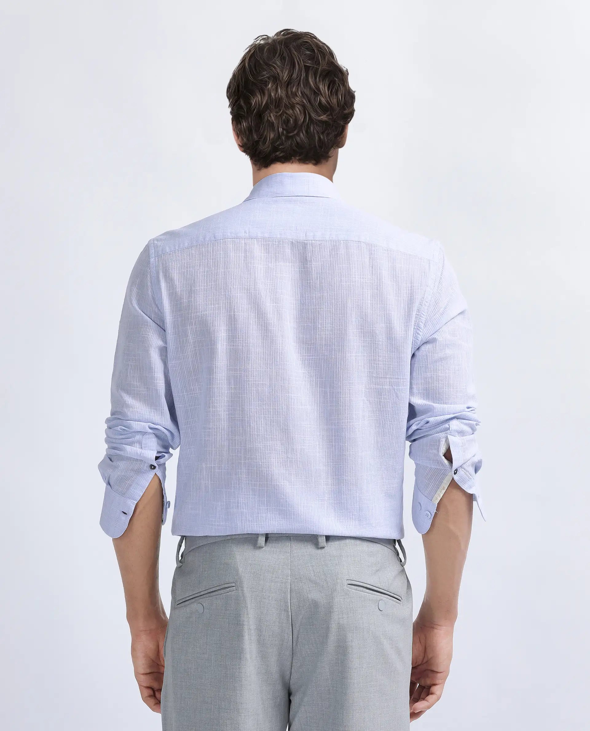 Rare Rabbit Men's Gico Pastel Blue Cotton Plain Regular Fit Full Sleeve Collared Shirt