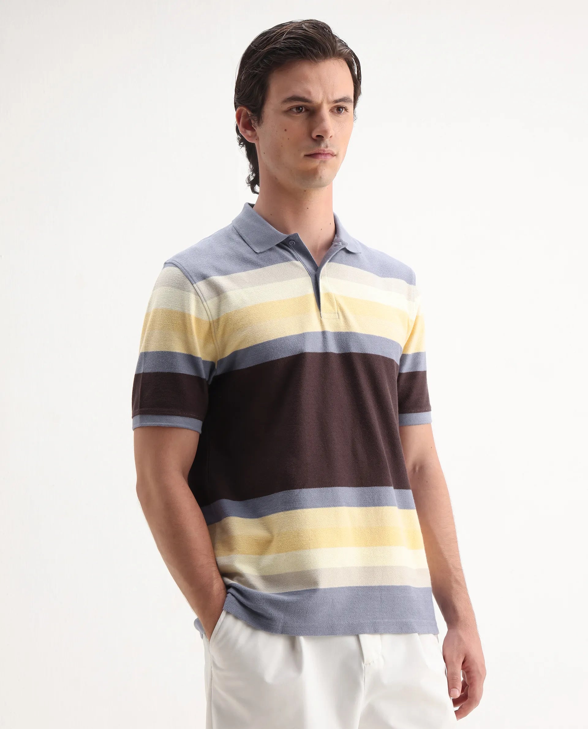 Rare Rabbit Men's Glasglow Purple Cotton Striped Print Regular Fit Half Sleeve Polo