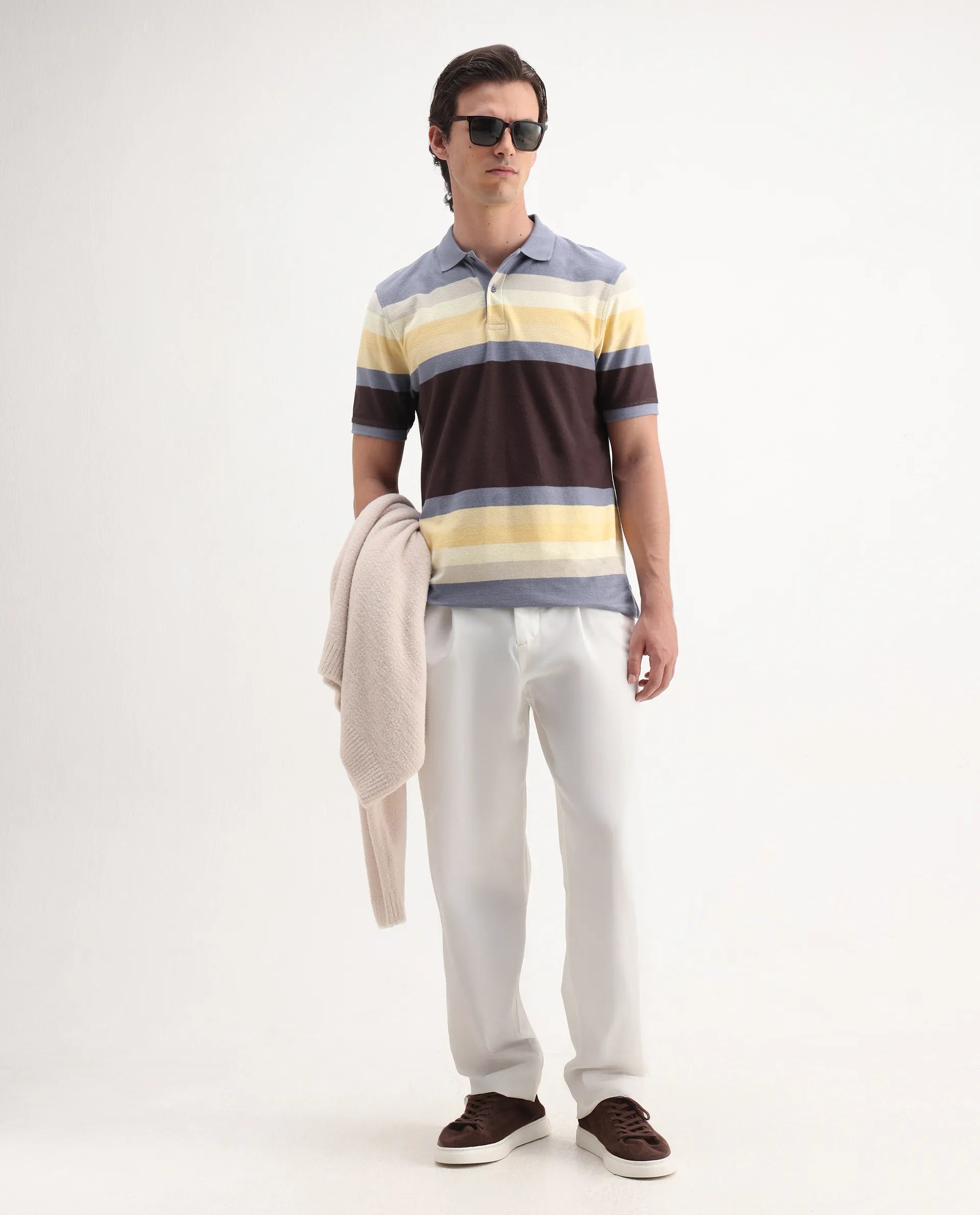 Rare Rabbit Men's Glasglow Purple Cotton Striped Print Regular Fit Half Sleeve Polo