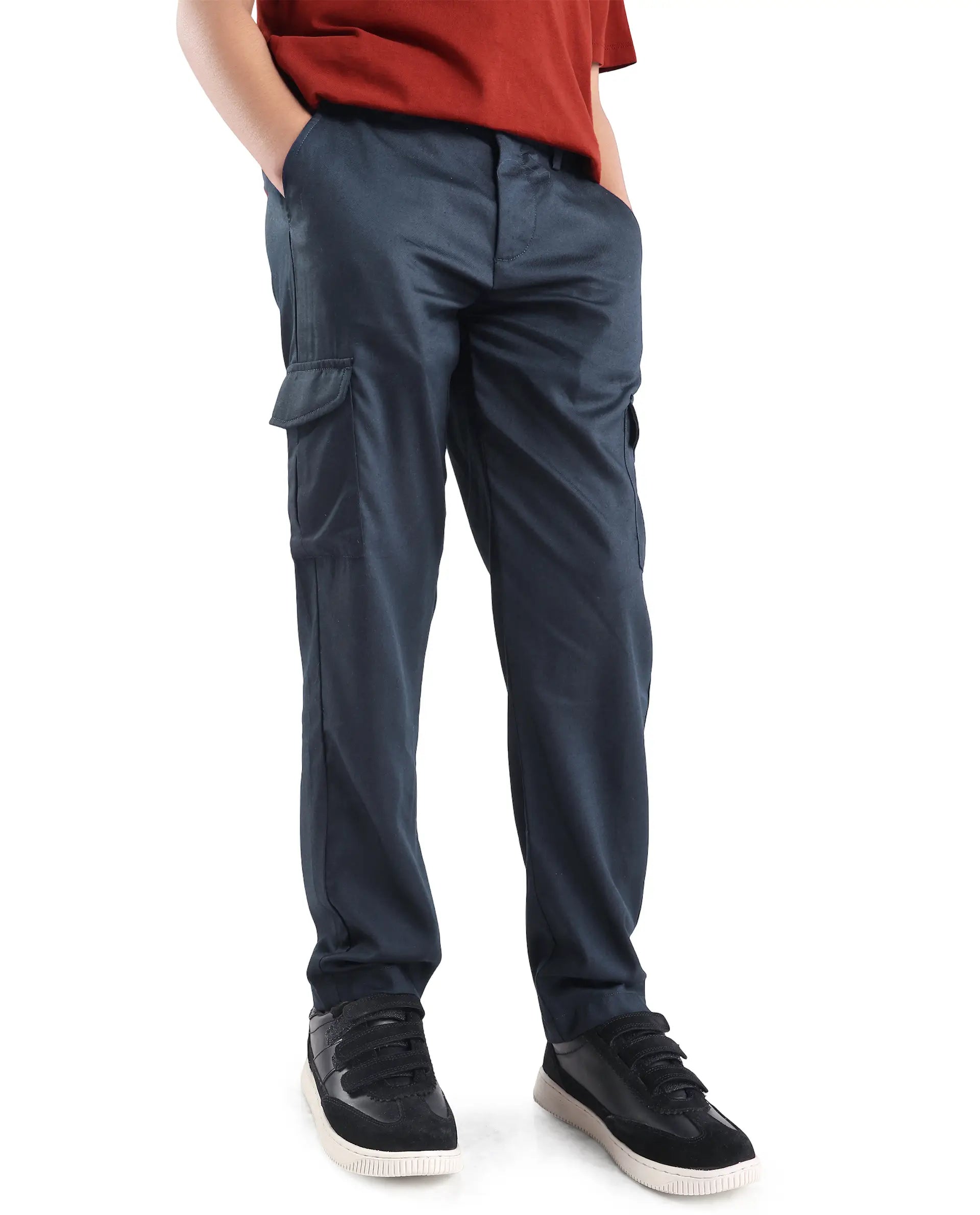 Rare Ones Kids Glin-B Navy Lyocell Blend Solid Button Closure Regular Fit Trouser