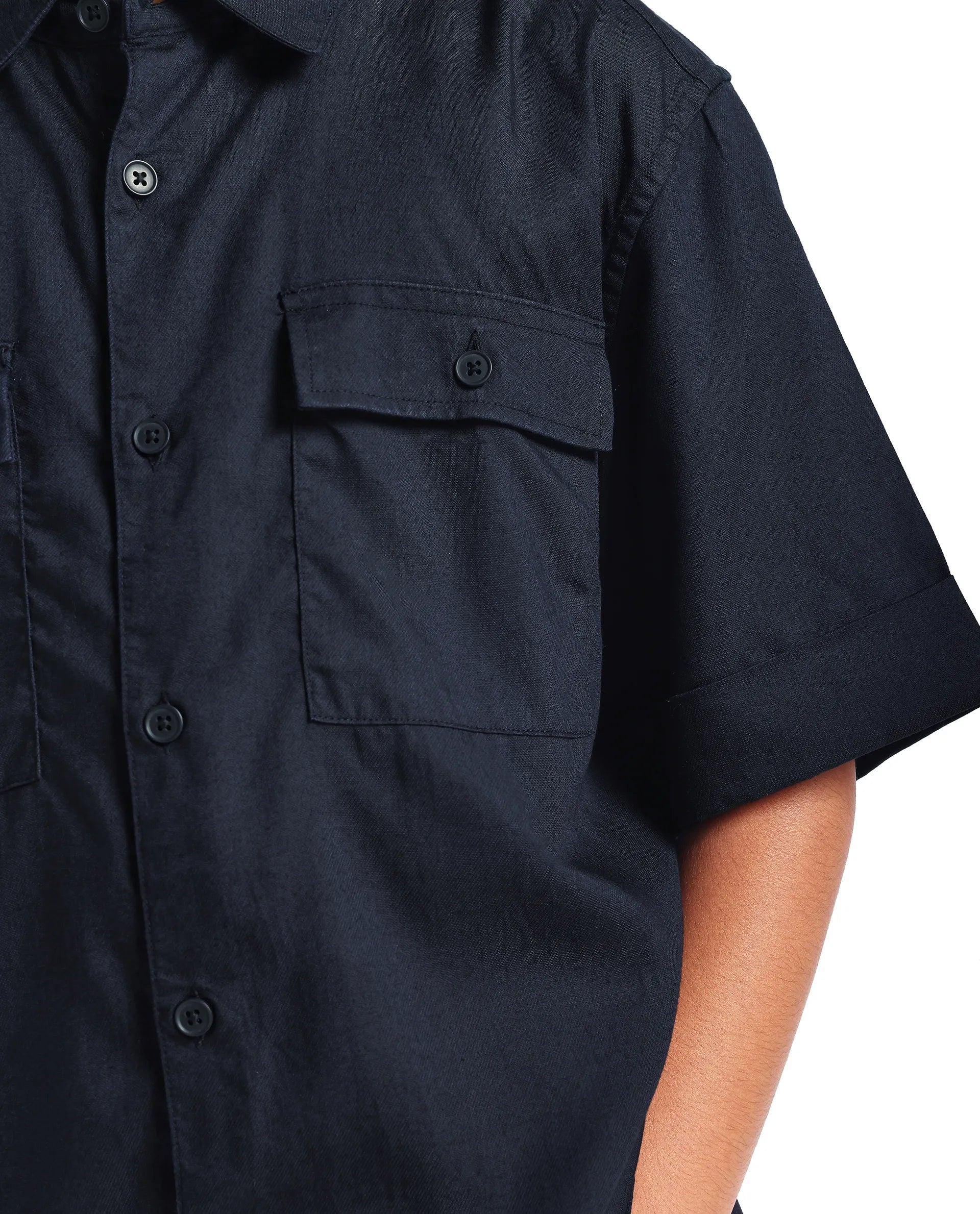 Rare Ones Kids Glin-S Navy Polyester Blend Solid Button Closure Boxy Fit Shirt