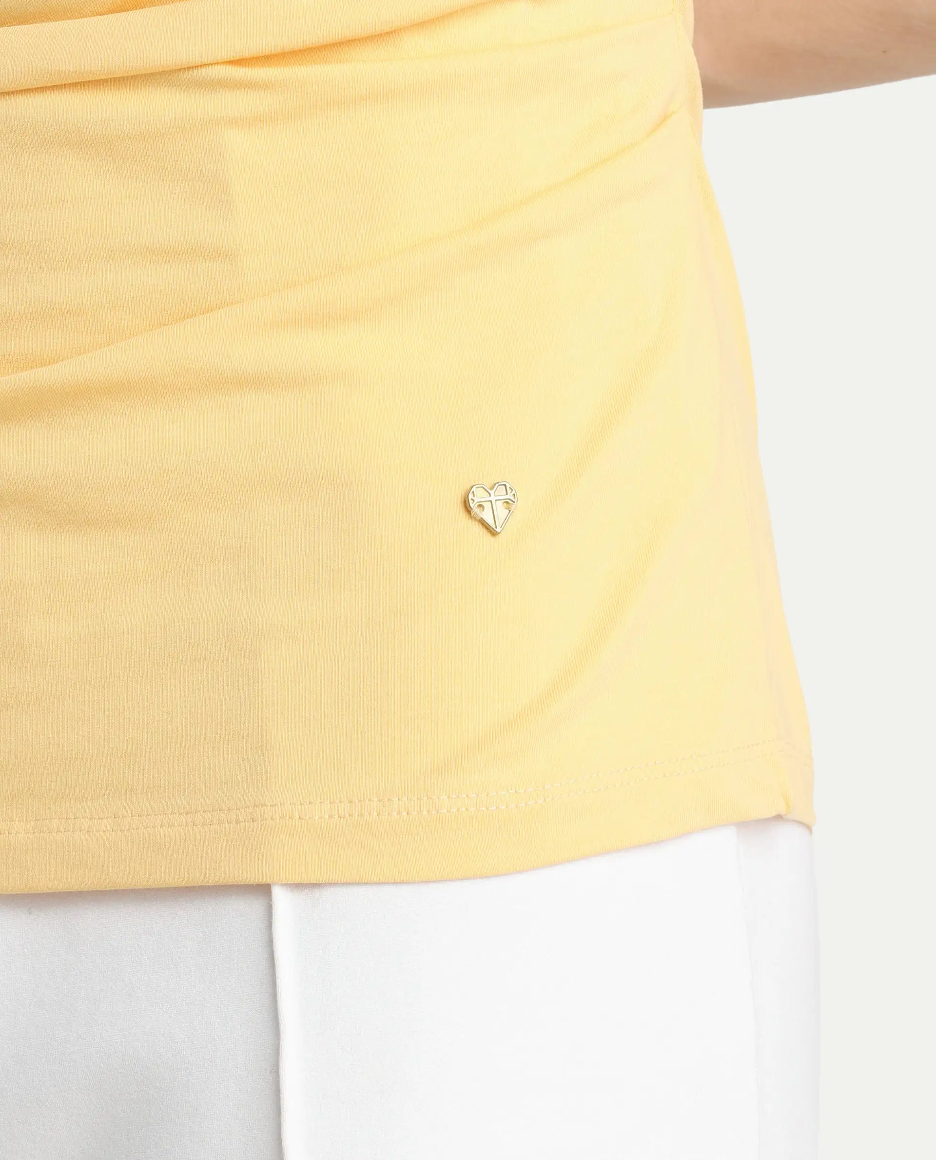 Rareism Women's Granden Light Yellow Cotton Crew Neck Plain Extended Sleeves Regular Fit Top