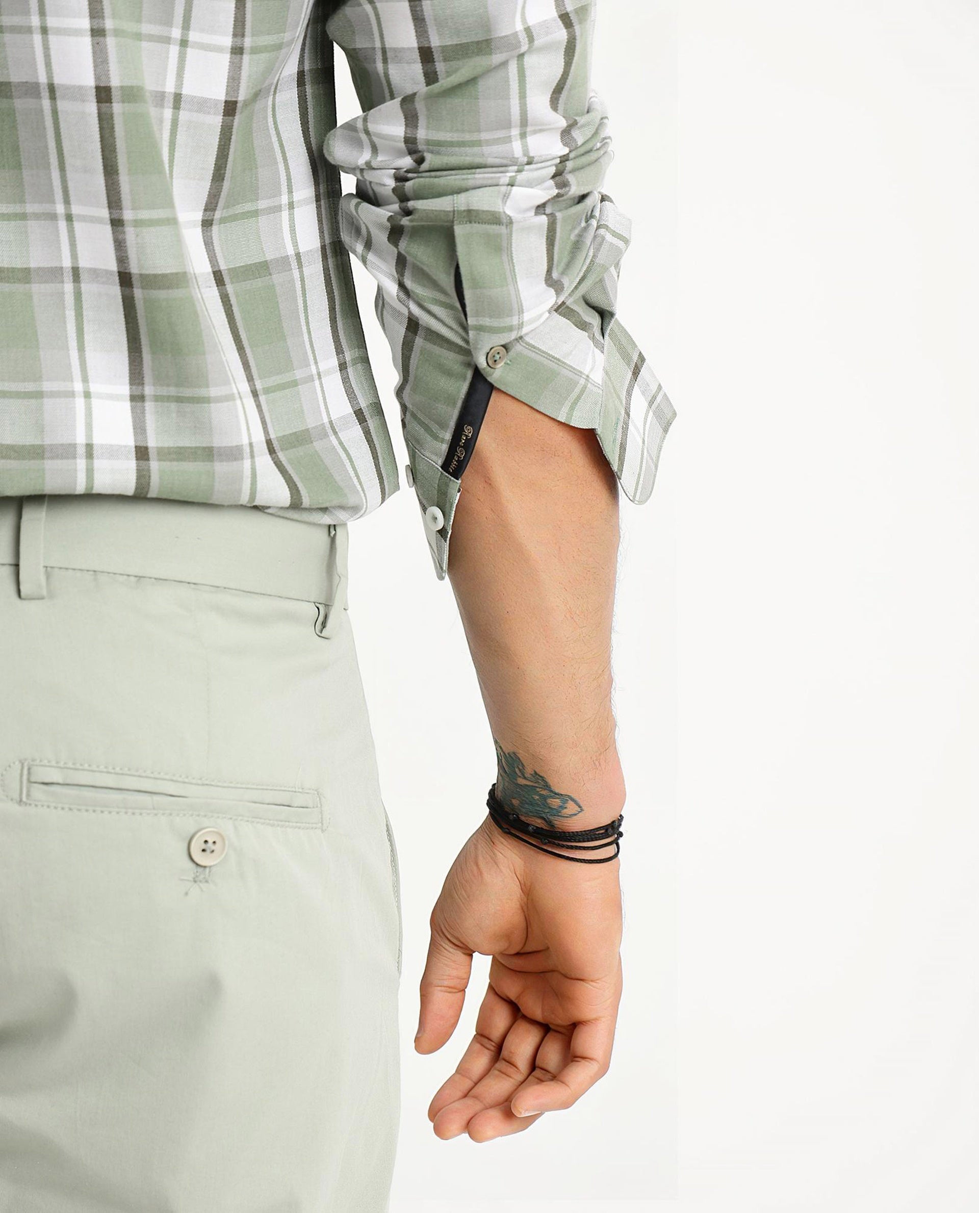 Rare Rabbit Men Greg Green Cotton Polyester Fabric Full Sleeve Collared Neck Regular Fit Check Print Shirt