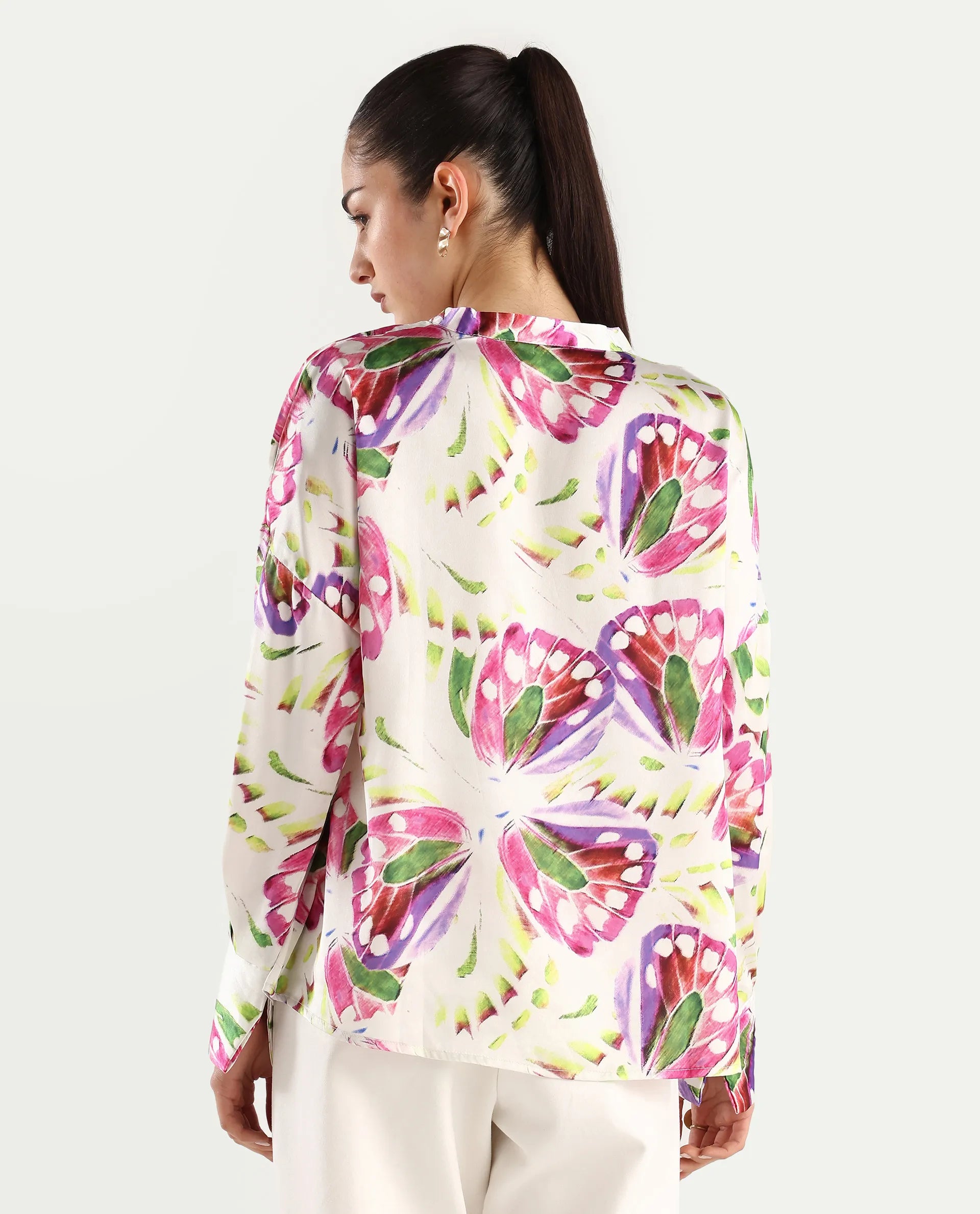 Rareism Women's Gunay Multi Polyester Polyester V-Neck Abstract Print Cuffed Sleeve Regular Fit Top