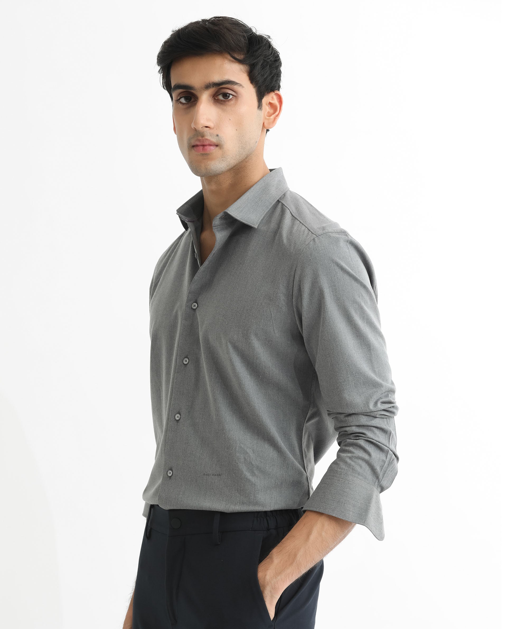 Rare Rabbit Men's Gunjan Navy Full Sleeves Solid Shirt