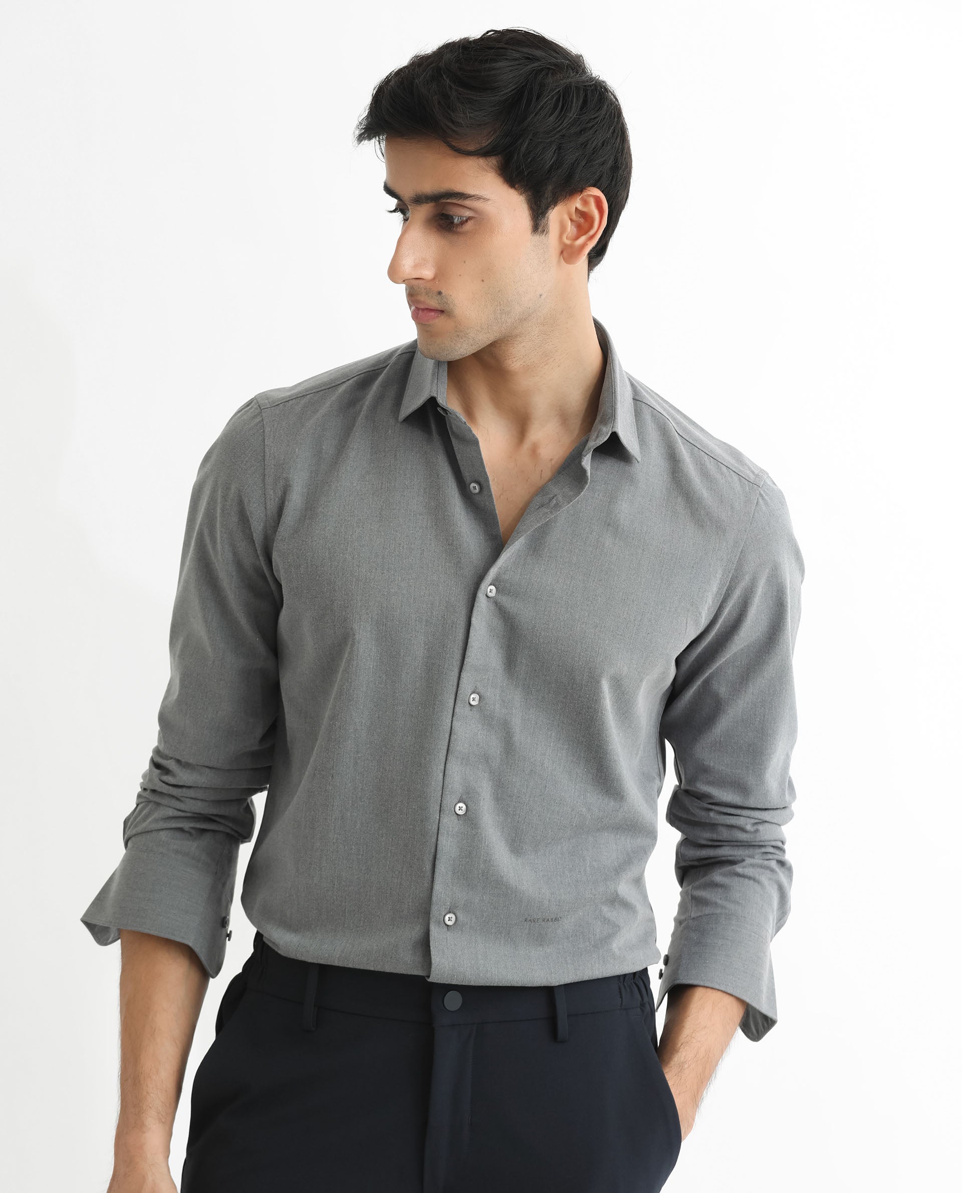 Rare Rabbit Men's Gunjan Navy Full Sleeves Solid Shirt