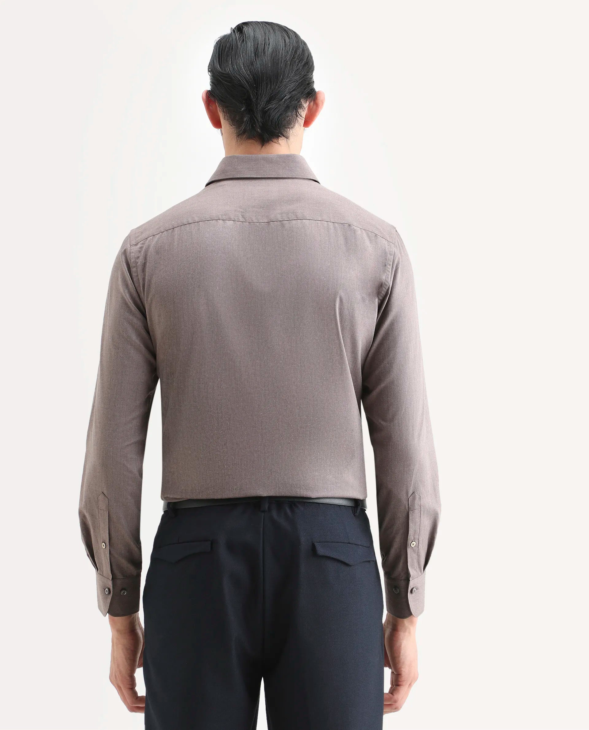 Rare Rabbit Men's Gunjo 25 Dusky Brown Cotton Blend Plain Regular Fit Full Sleeve Collared Shirt