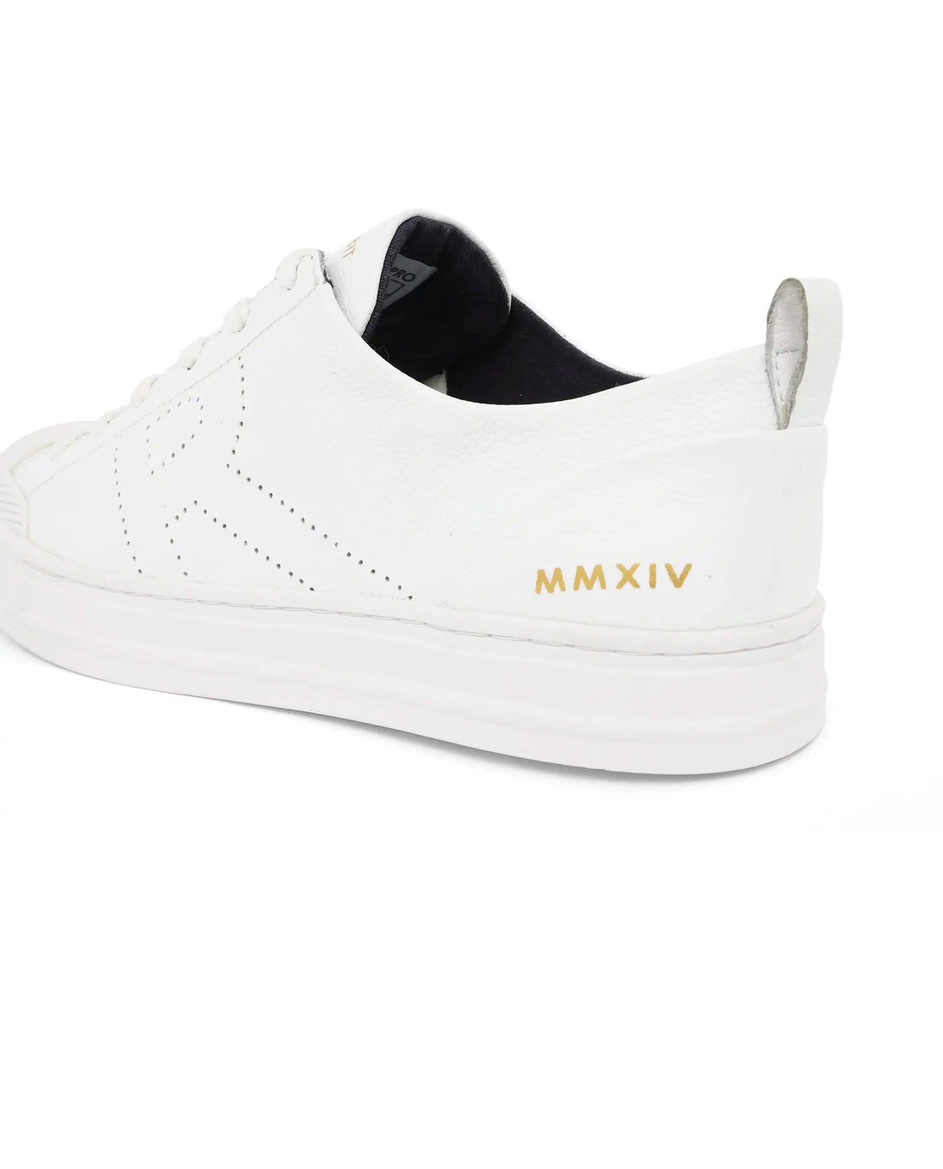 Rare Rabbit Mens Sauron Pro White Premium Milled Leather Lace Up Low Top Round Toe Sneaker Shoes