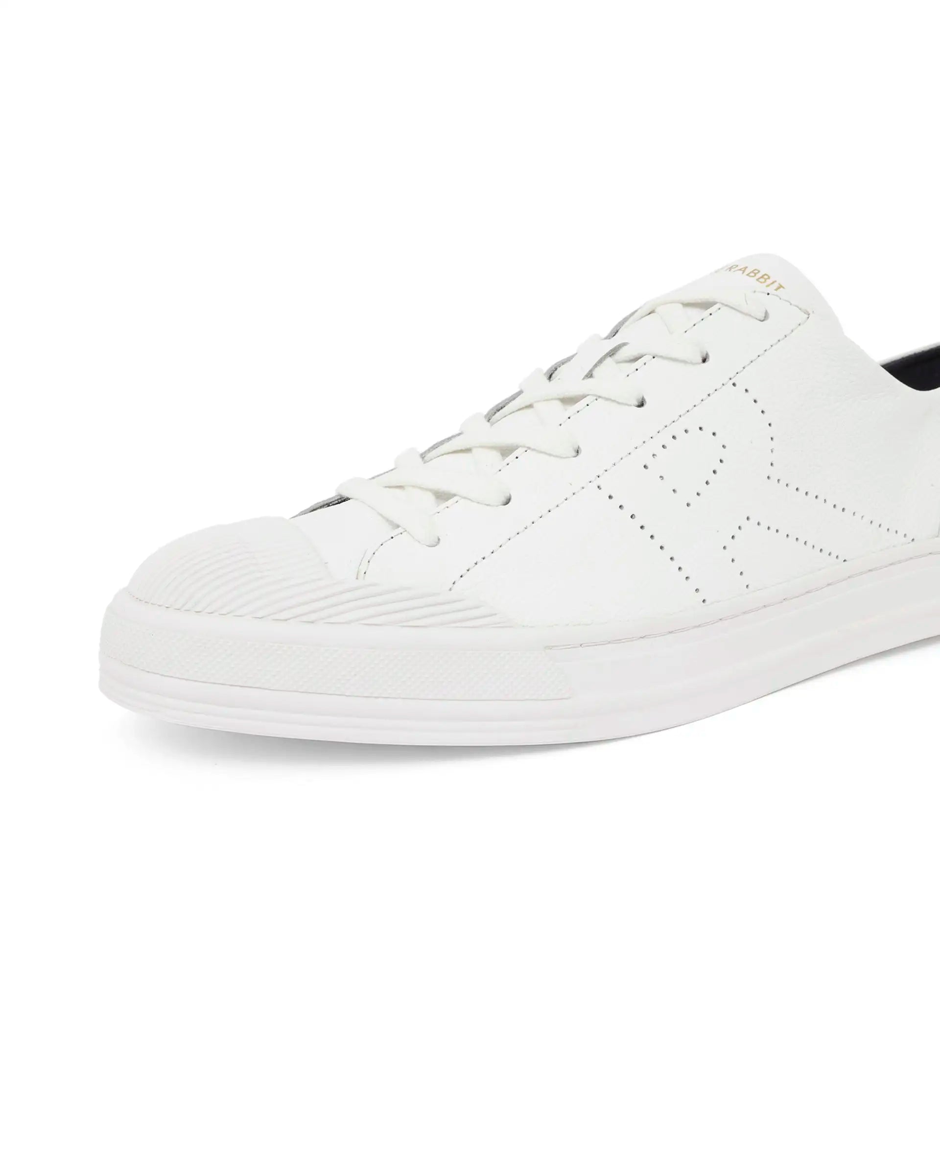 Rare Rabbit Mens Sauron Pro White Premium Milled Leather Lace Up Low Top Round Toe Sneaker Shoes