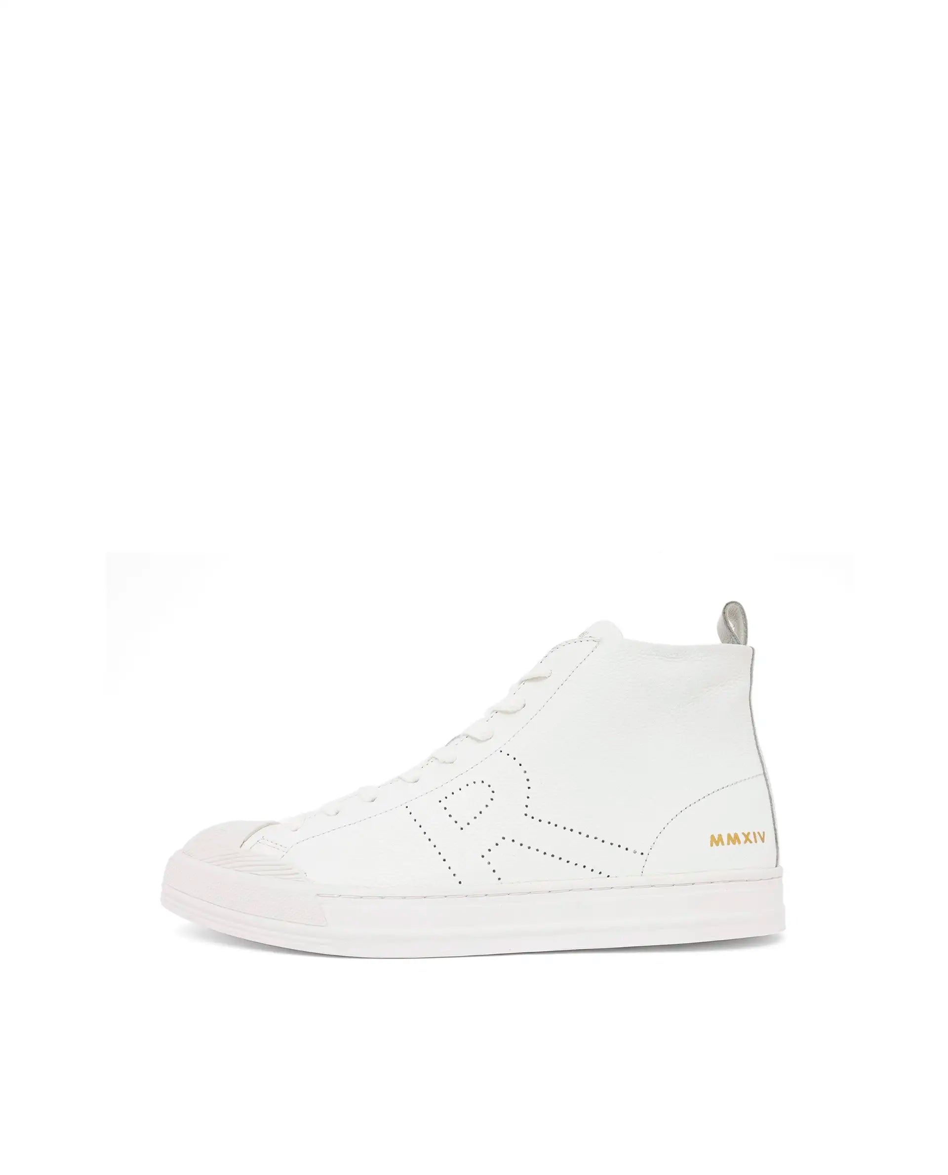 Rare Rabbit Mens Sauron Hi Pro White Premium Milled Leather Lace Up High Top Round Toe Sneaker Shoes