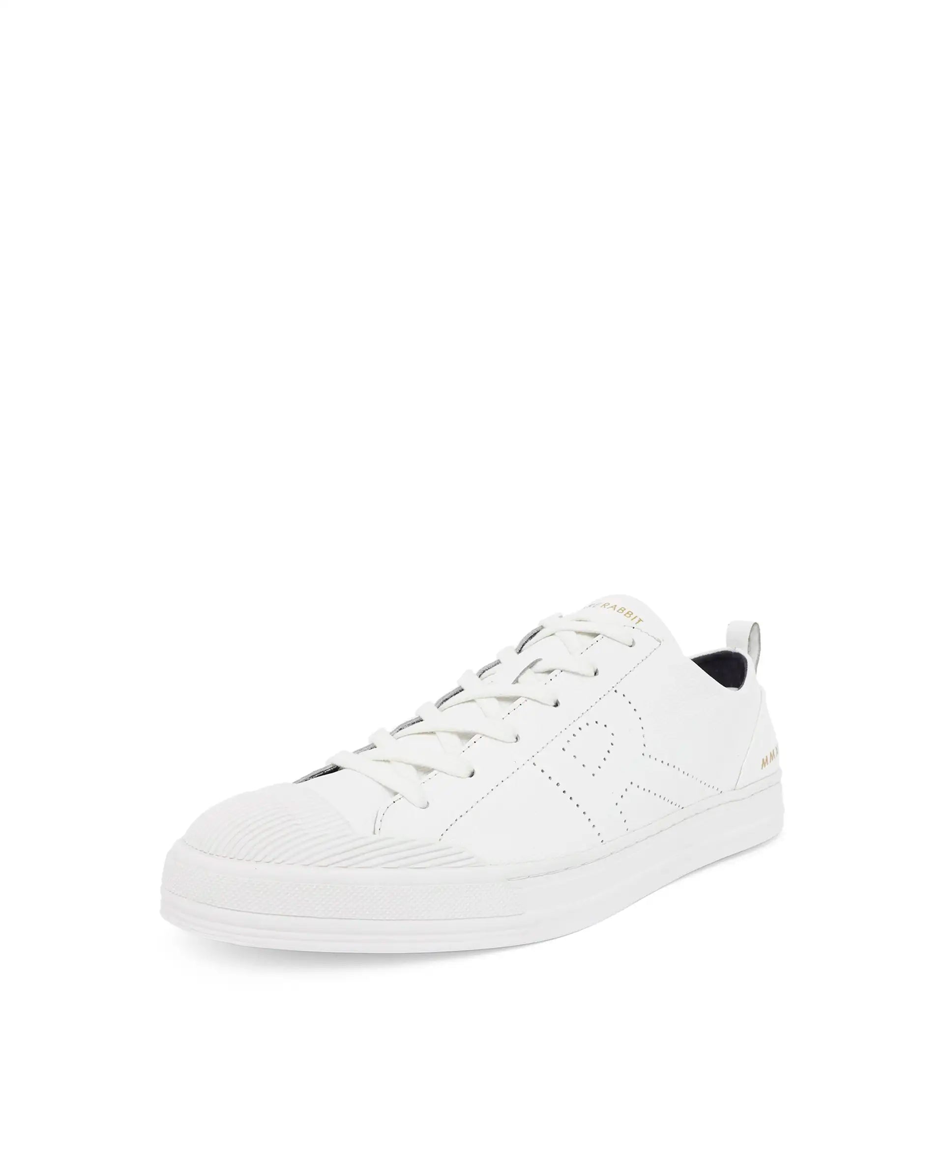 Rare Rabbit Mens Sauron Pro White Premium Milled Leather Lace Up Low Top Round Toe Sneaker Shoes
