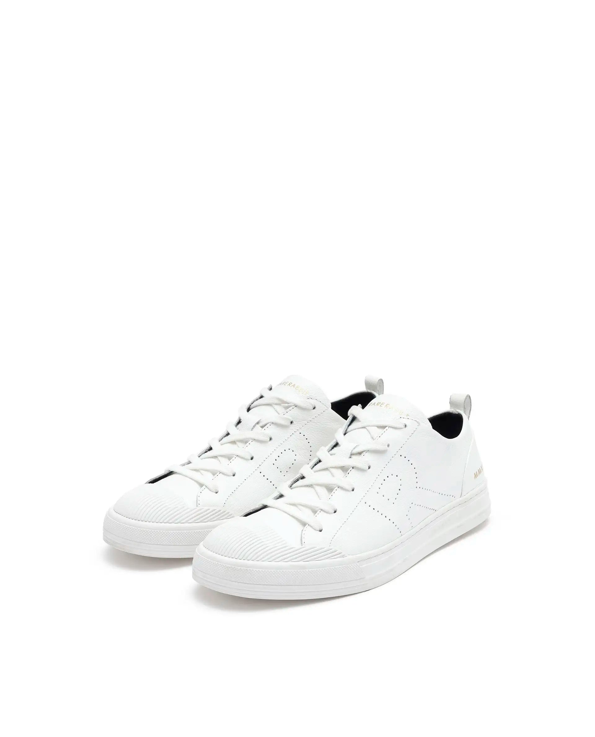 Rare Rabbit Mens Sauron Pro White Premium Milled Leather Lace Up Low Top Round Toe Sneaker Shoes