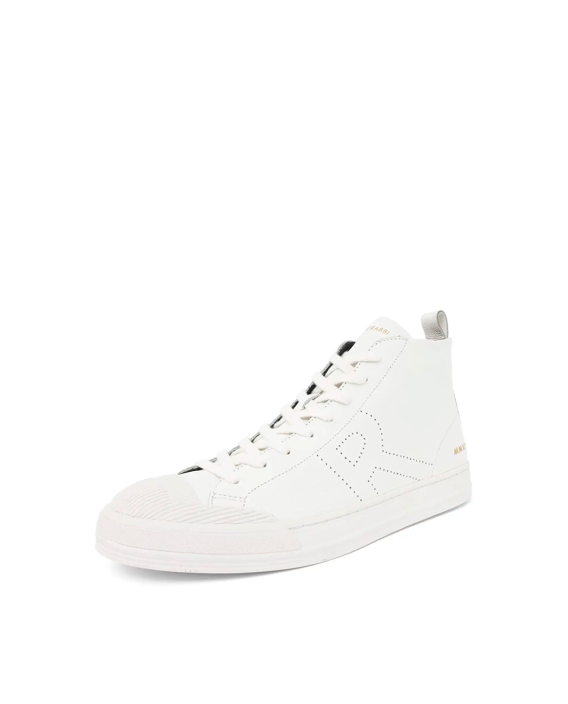 Rare Rabbit Mens Sauron Hi Pro White Premium Milled Leather Lace Up High Top Round Toe Sneaker Shoes