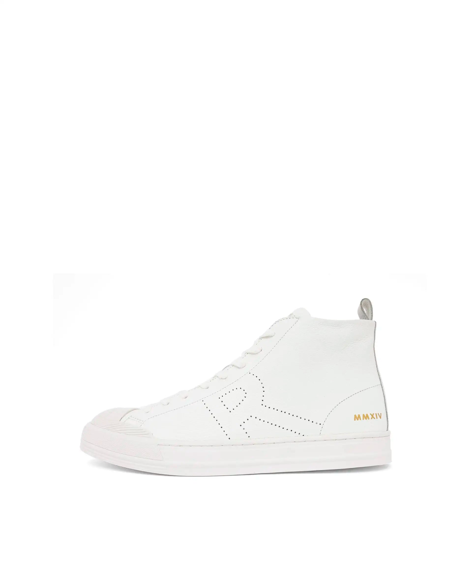 Rare Rabbit Mens Sauron Hi Pro White Premium Milled Leather Lace Up High Top Round Toe Sneaker Shoes