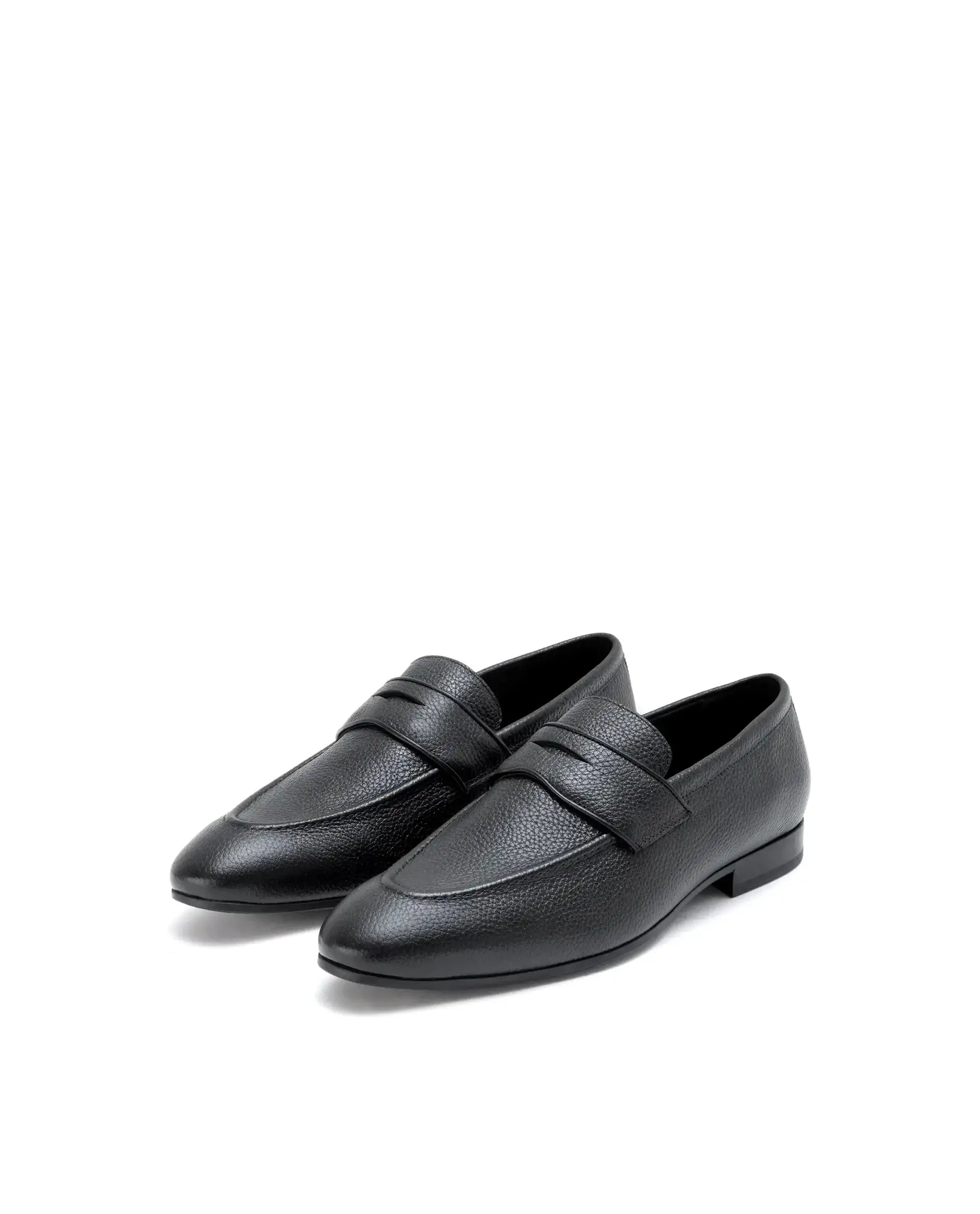 Rare Rabbit Men Ardent Black Milled Leather Penny Saddle Slip-On Loafers