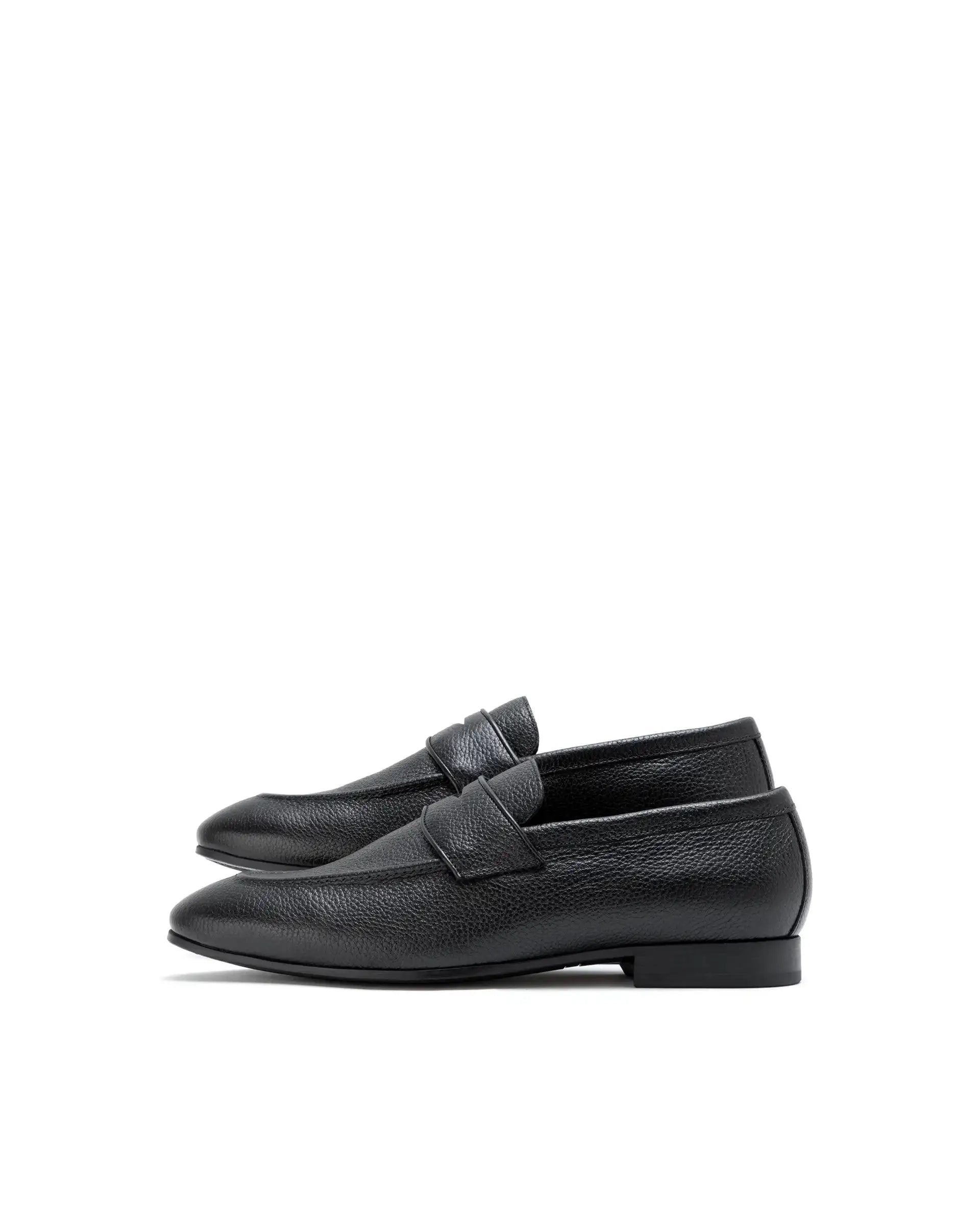 Rare Rabbit Men Ardent Black Milled Leather Penny Saddle Slip-On Loafers