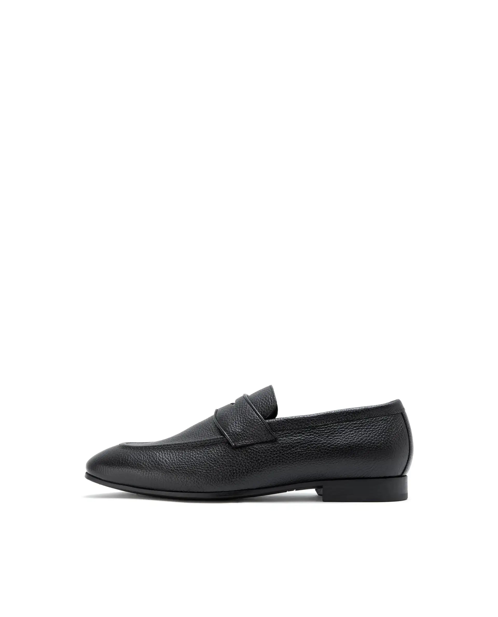 Rare Rabbit Men Ardent Black Milled Leather Penny Saddle Slip-On Loafers
