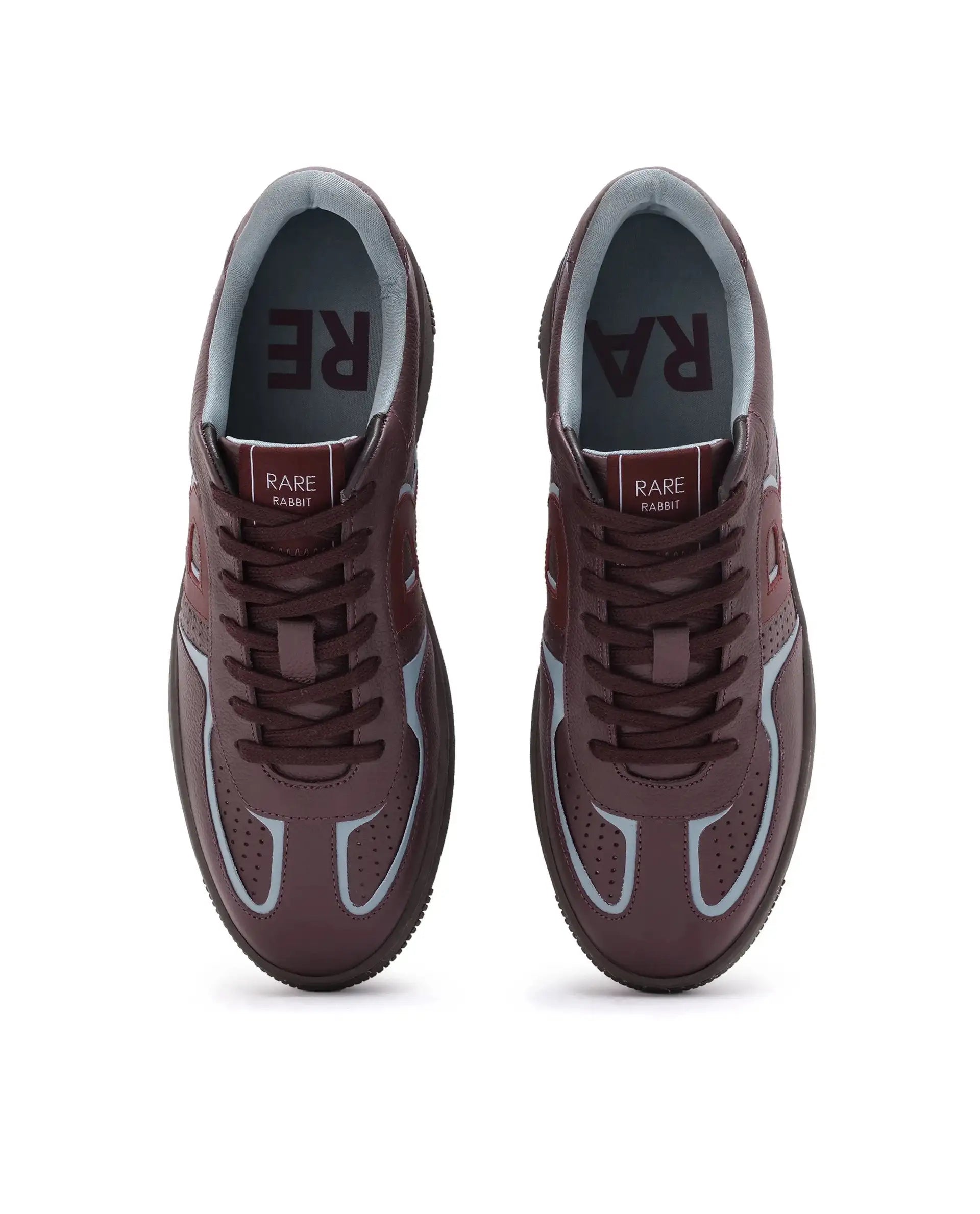 Rare Rabbit Men Ascend Burgundy Dual Tone Genuine Leather Lace-Up Low Top Sneaker Shoes