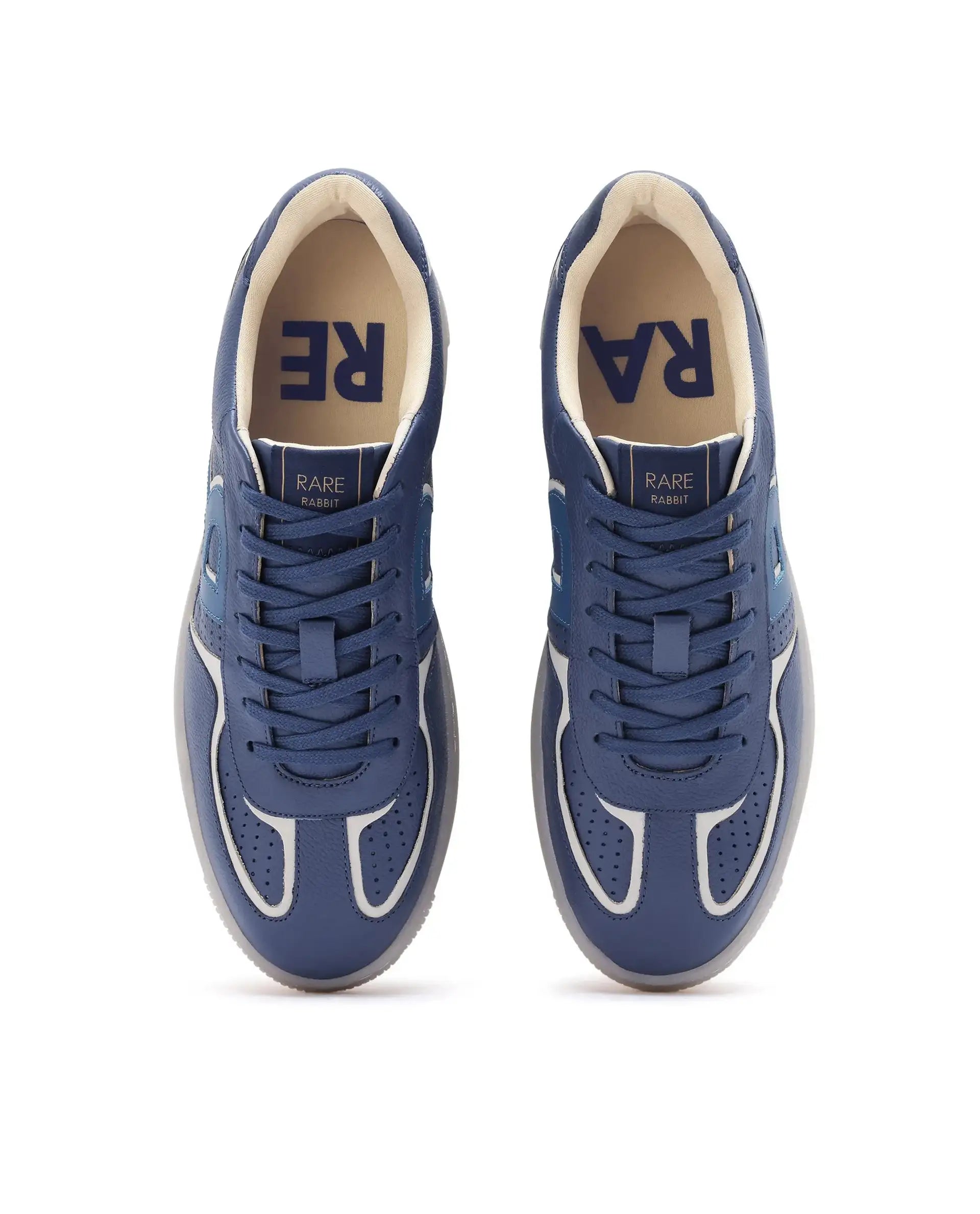 Rare Rabbit Men Ascend Navy Dual Tone Genuine Leather Lace-Up Low Top Sneaker Shoes